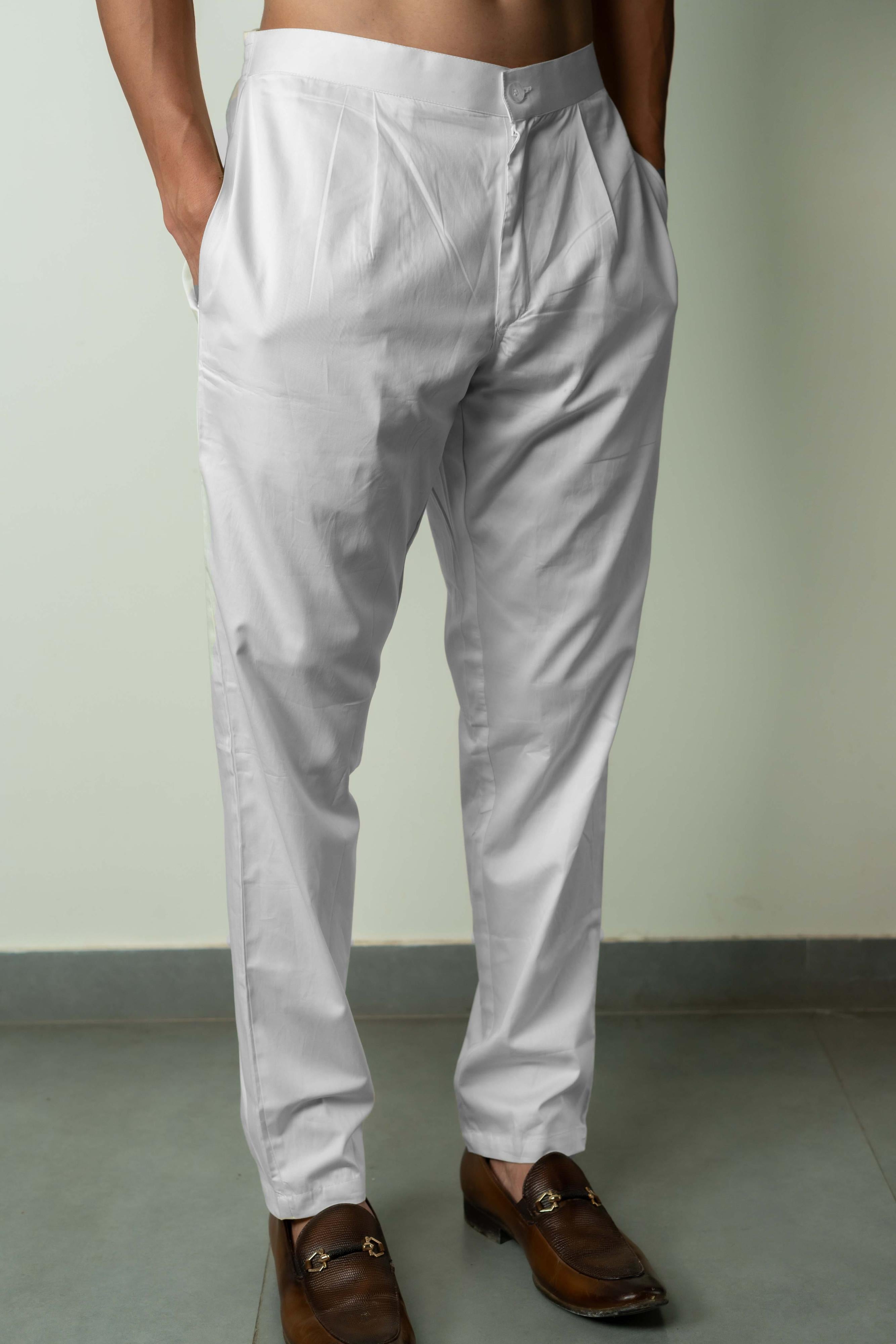 The White Color Pant Style Pajama for Men With Partially Elasticated Waist