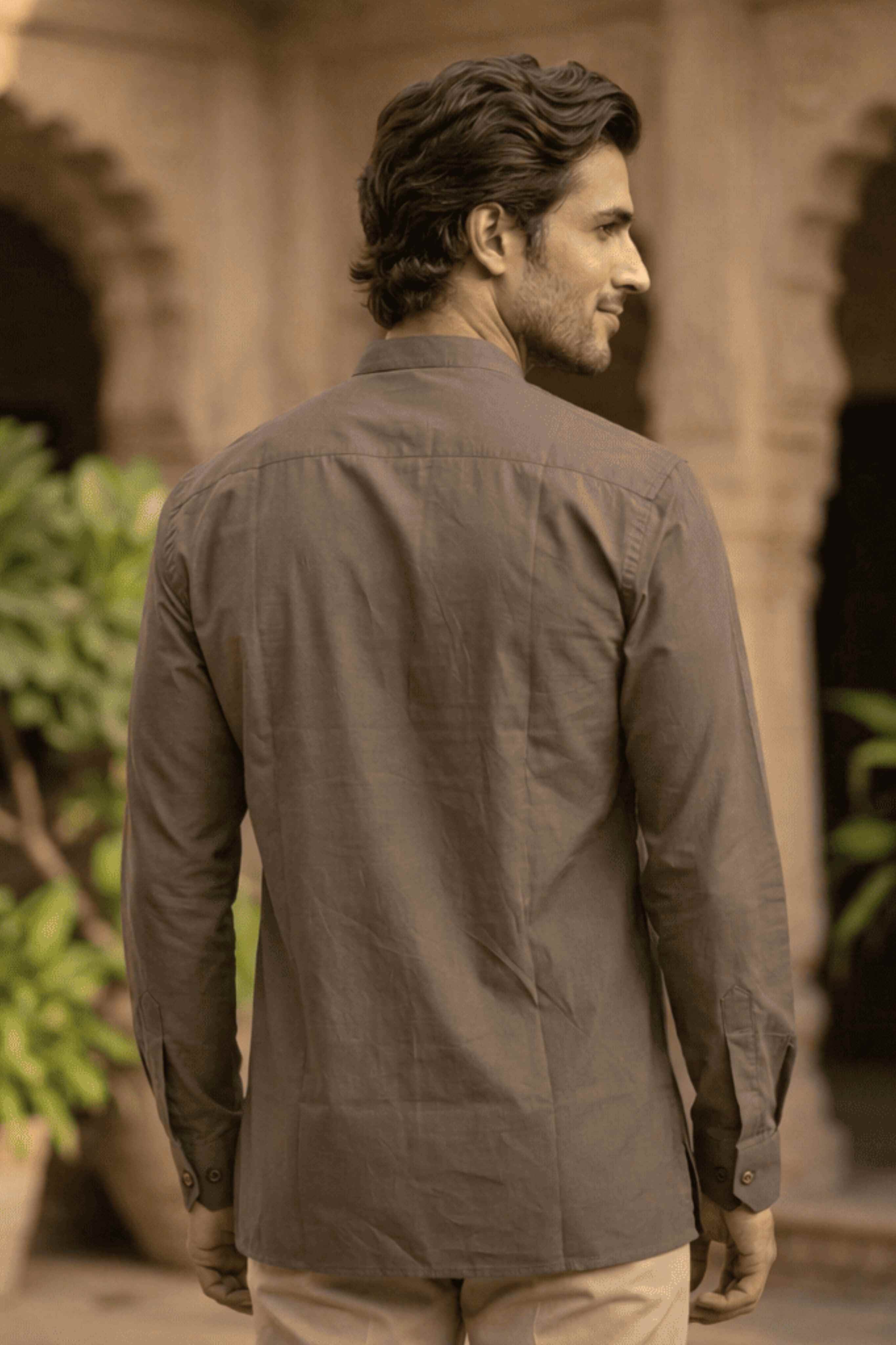 The Brown Cotton Short kurta With Buttoned Cuffs