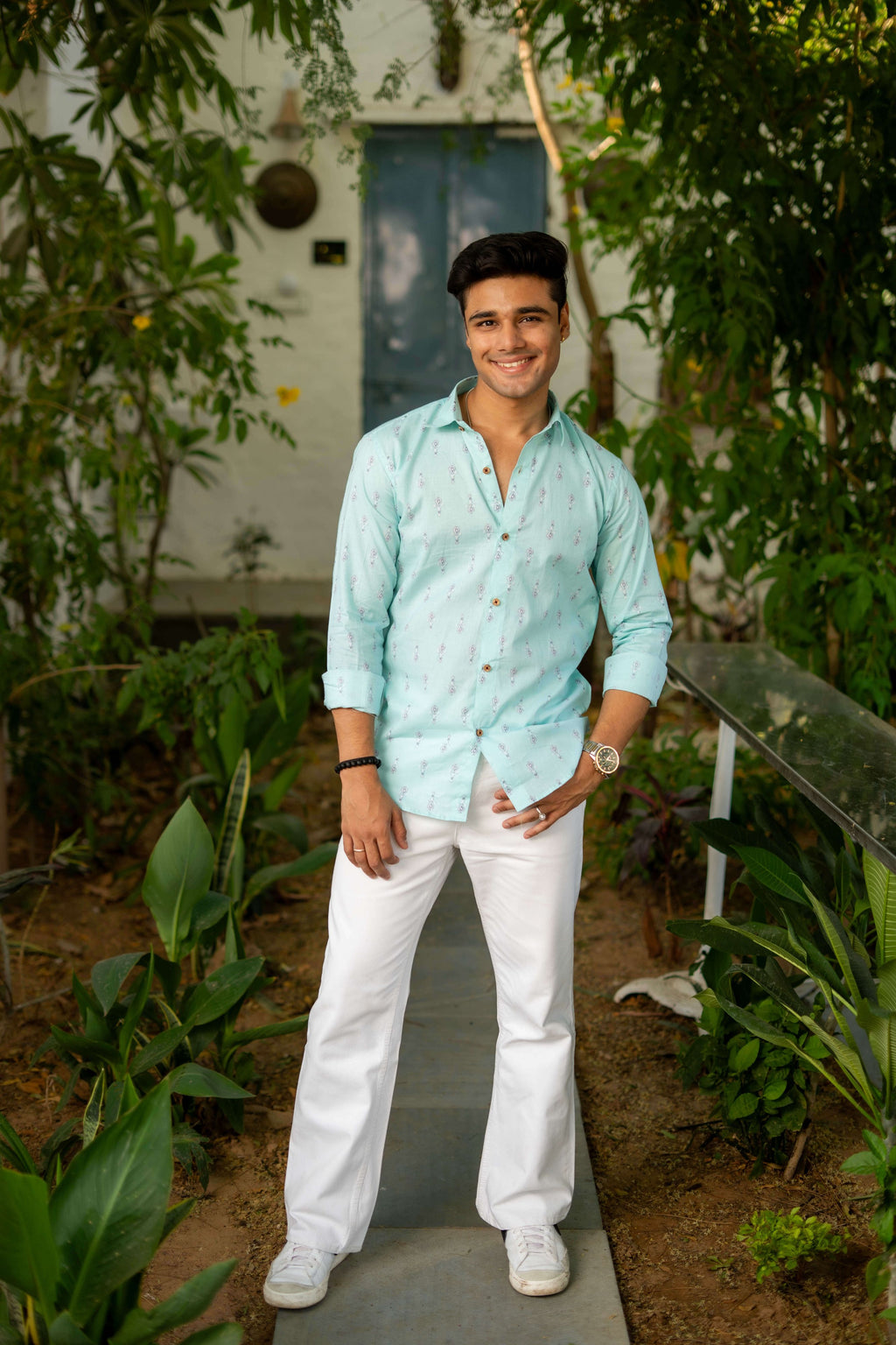 The Caribbean Blue Shirt with Paisley Motifs