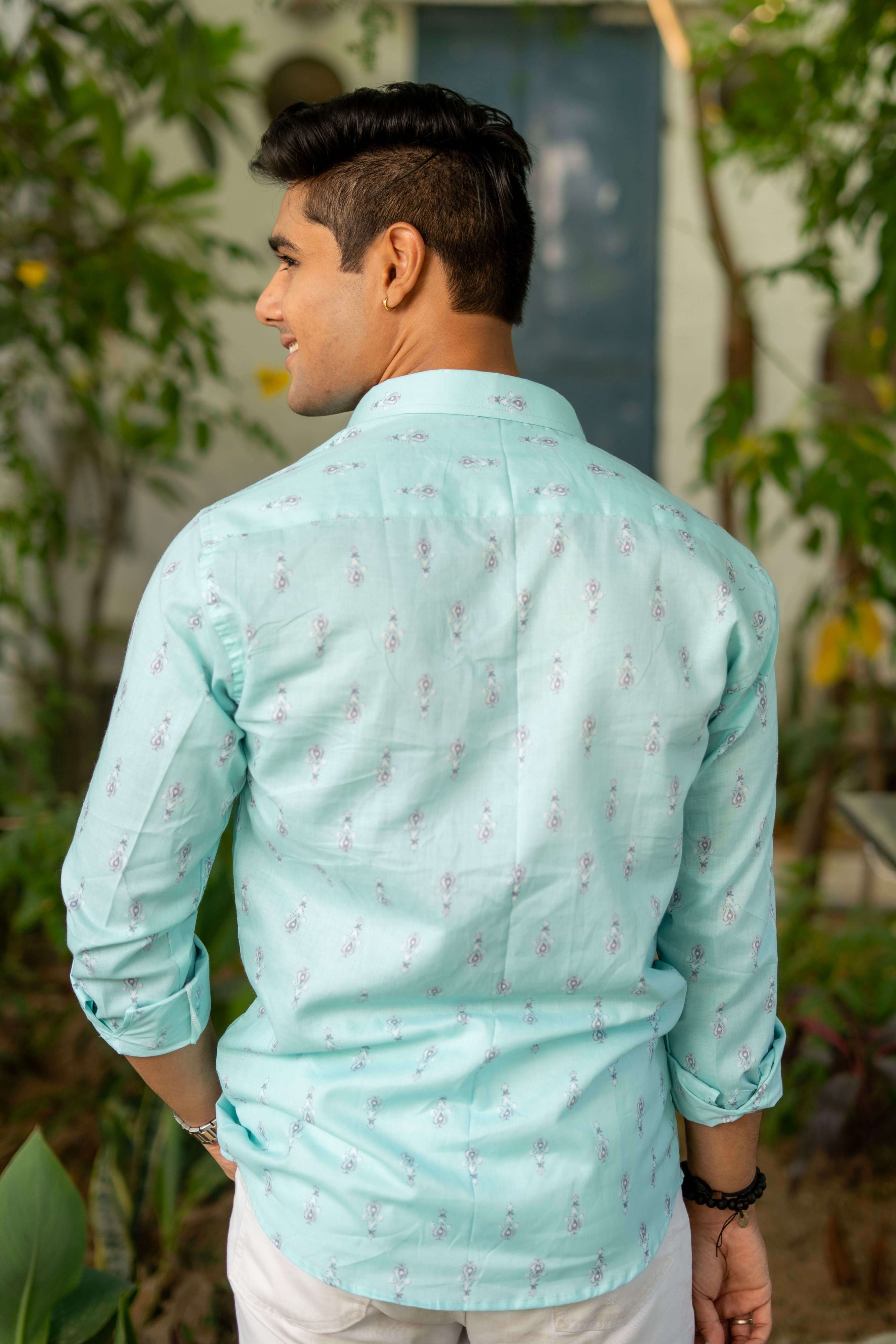 The Caribbean Blue Shirt with Paisley Motifs