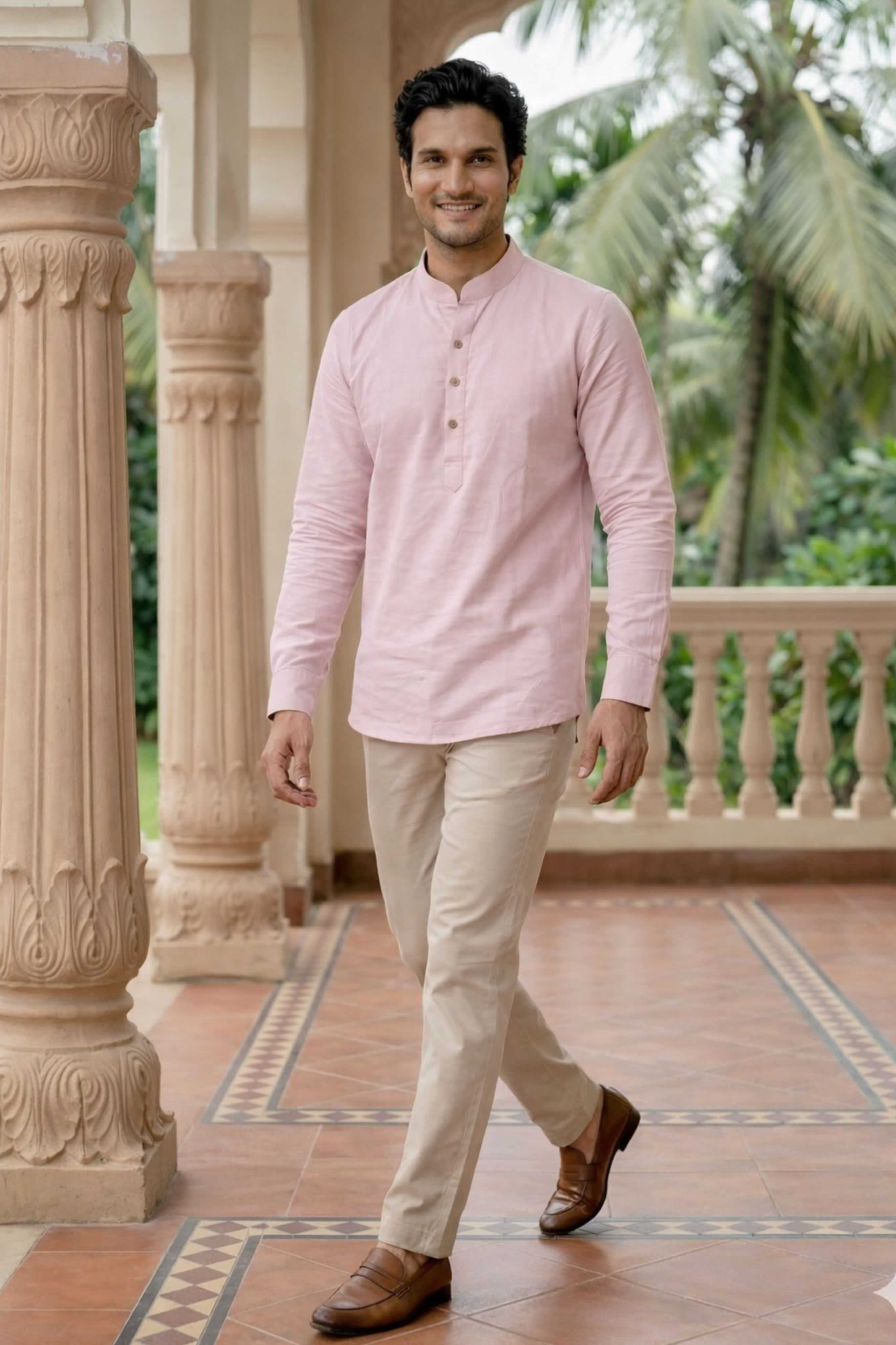 The Soft Pink Oxford Short Kurta