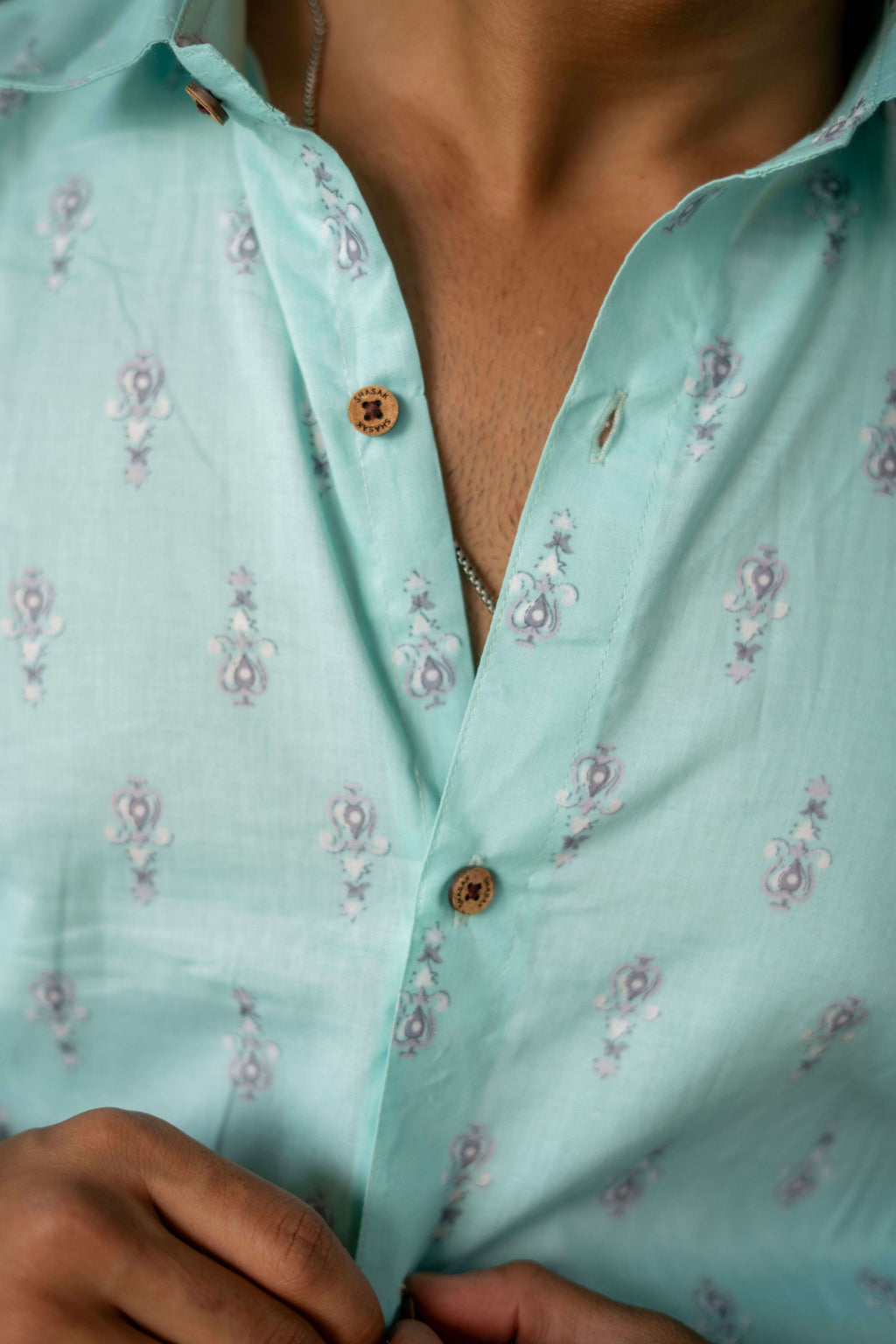 The Caribbean Blue Shirt with Paisley Motifs