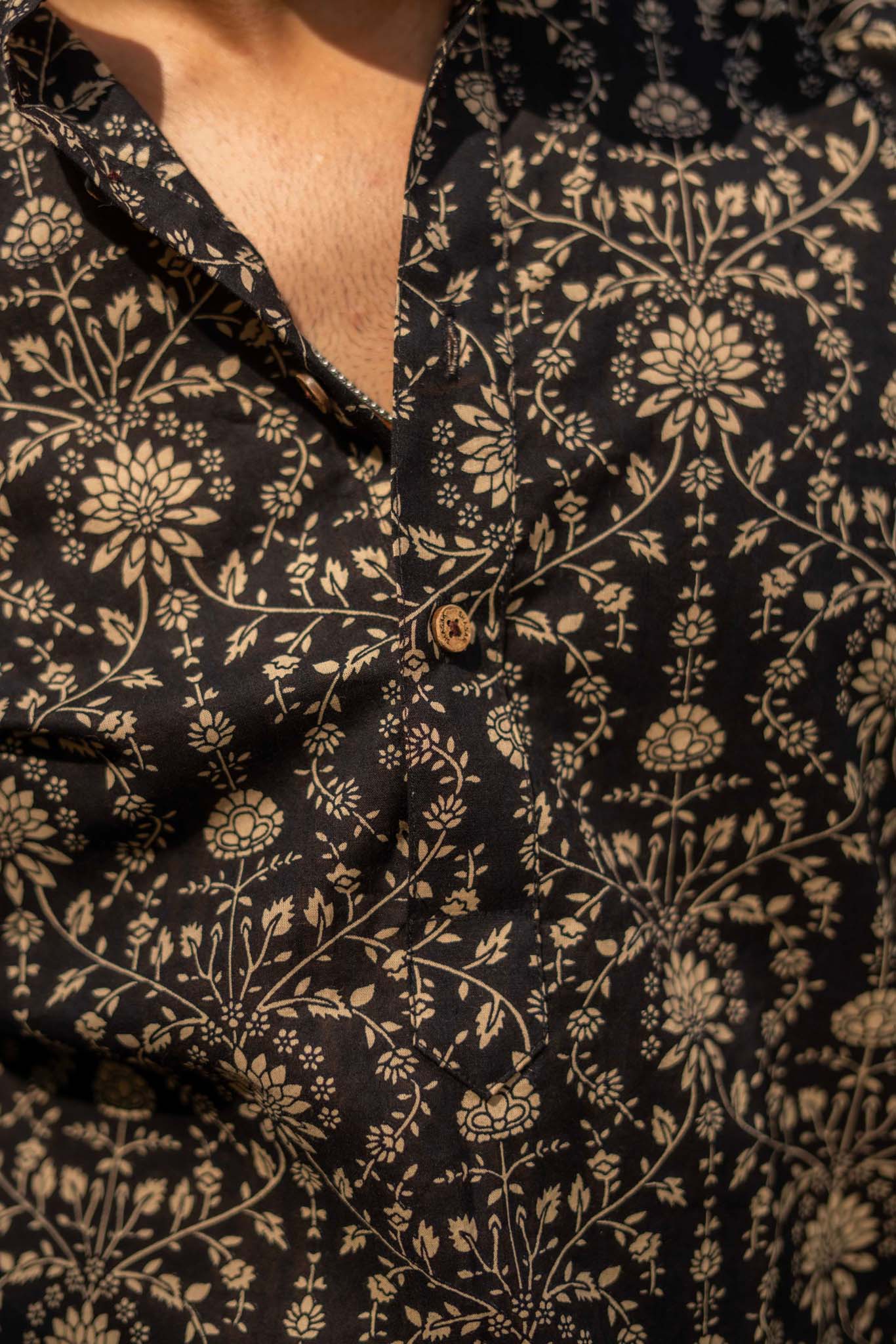 The Black Short Kurta With Beige Dabu Print