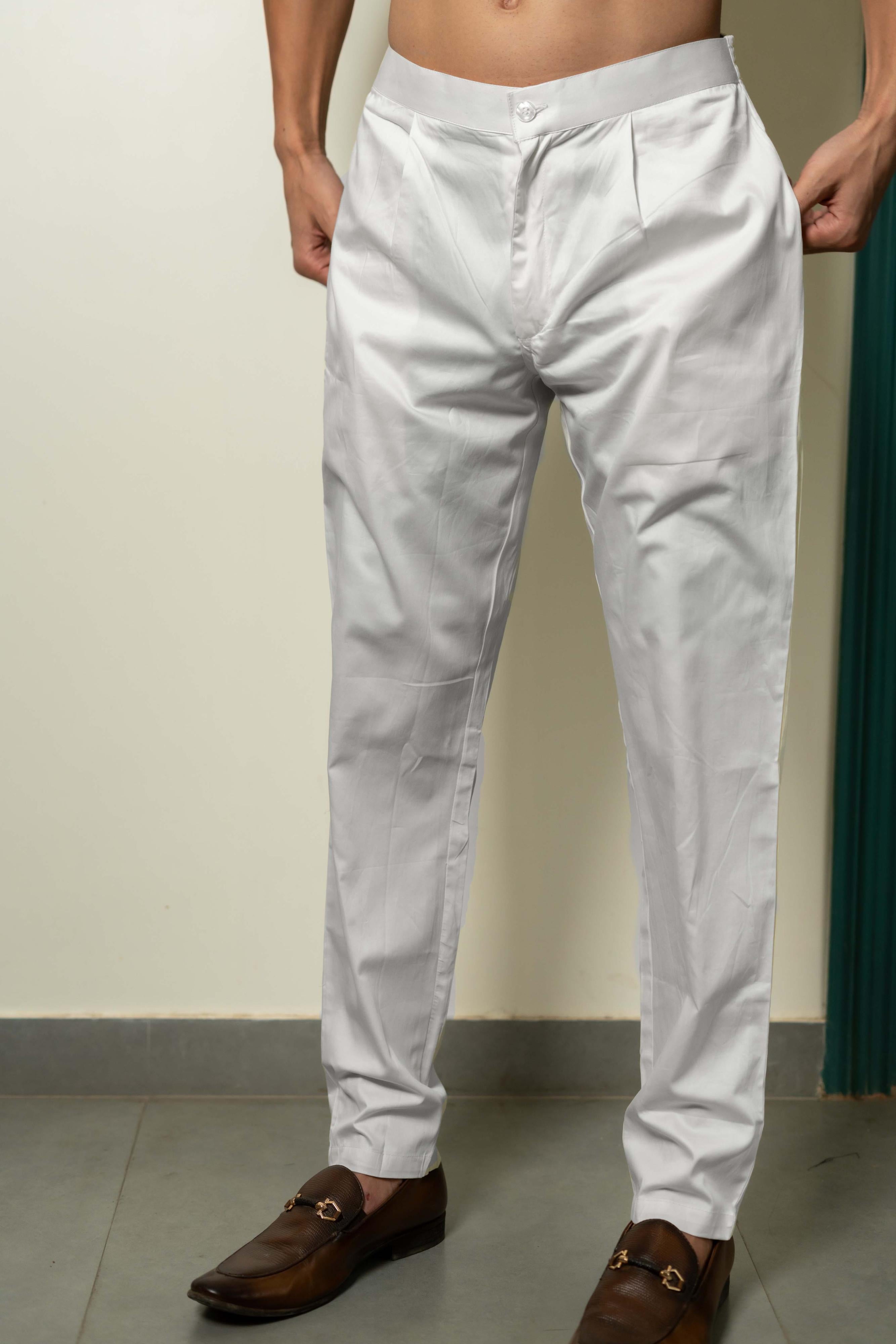 The White Color Pant Style Pajama for Men With Partially Elasticated Waist