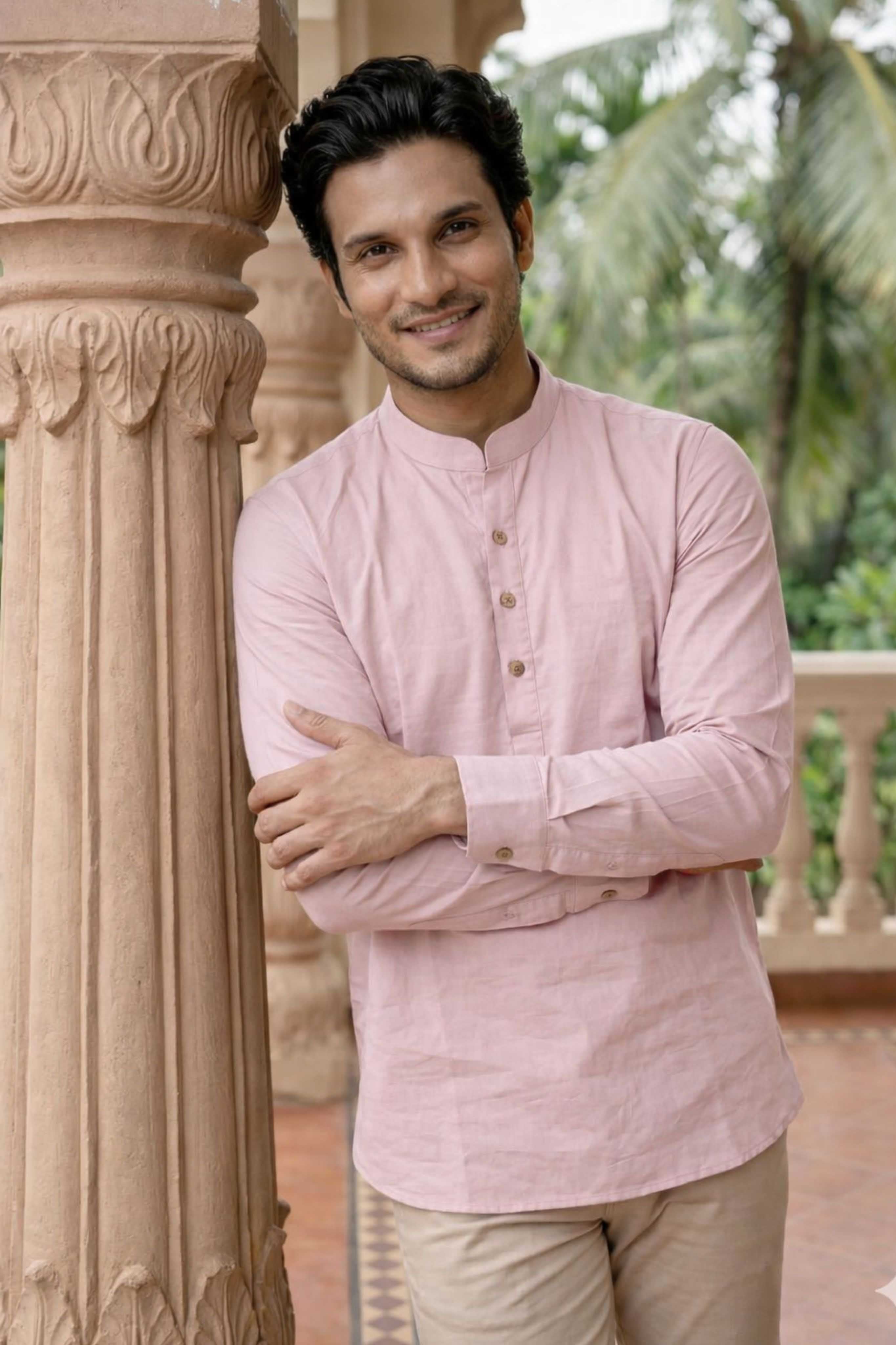 The Soft Pink Oxford Short Kurta