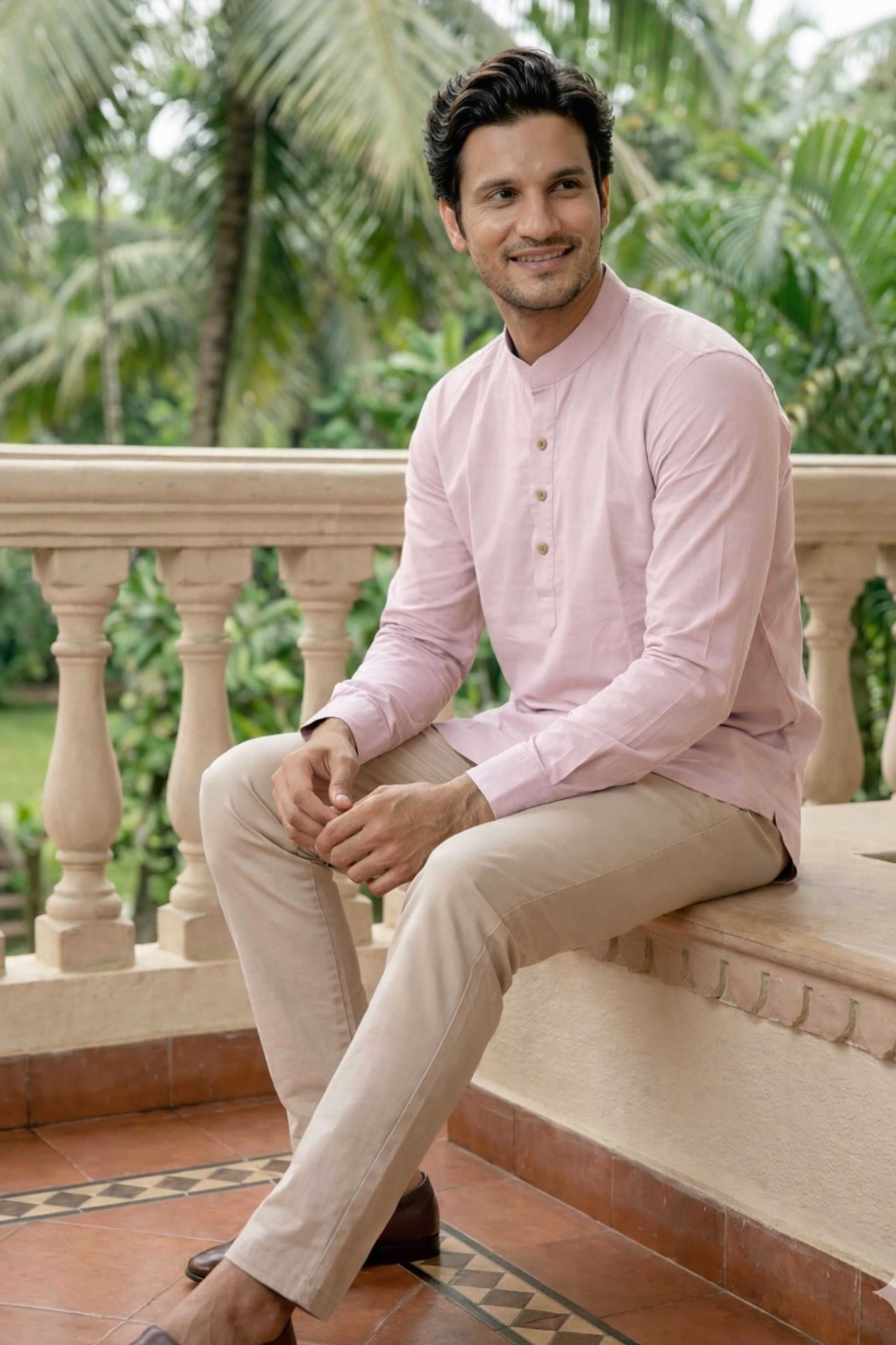 The Soft Pink Oxford Short Kurta