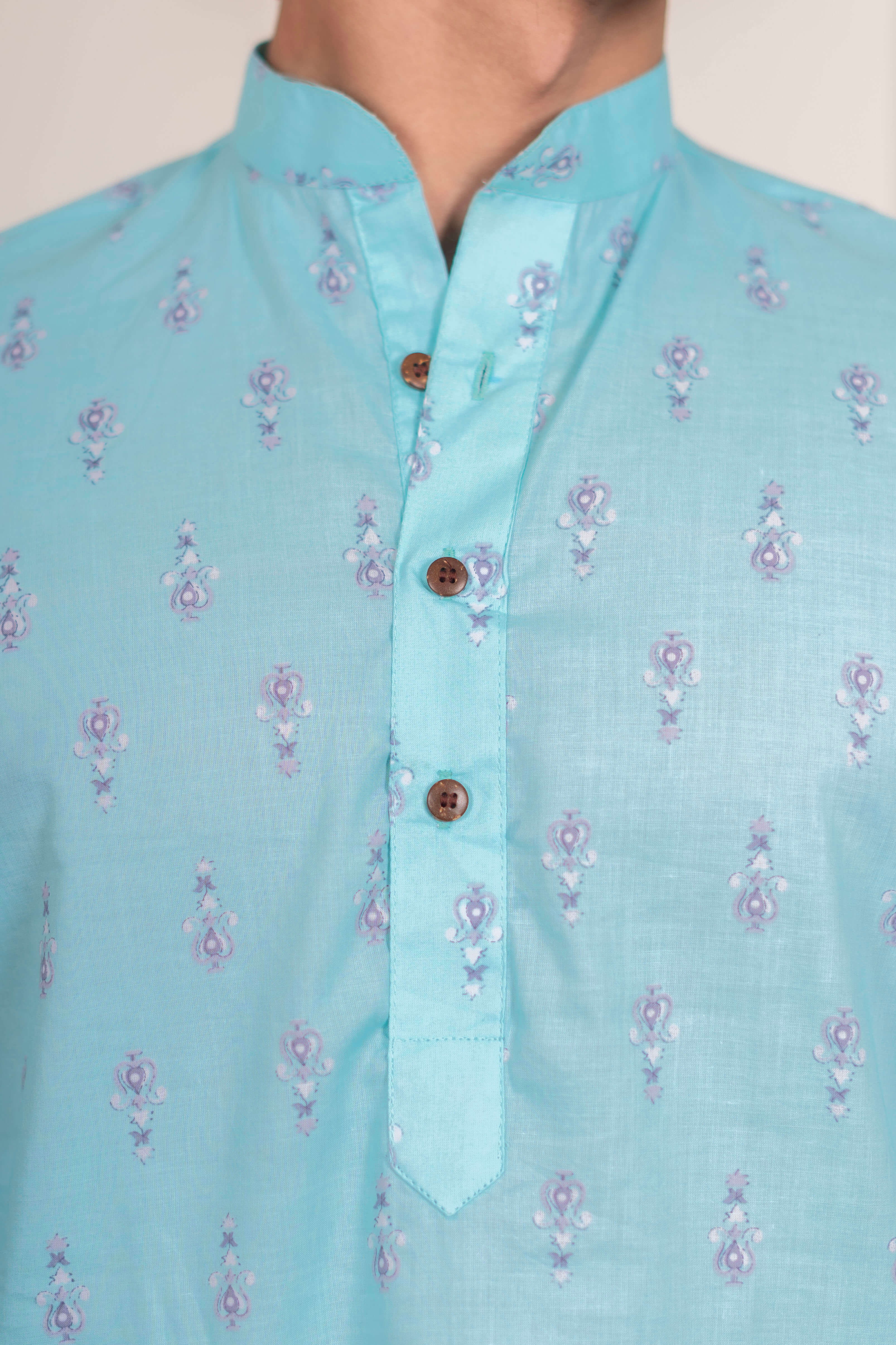 The Caribbean Blue Paisley Motif Short Kurta