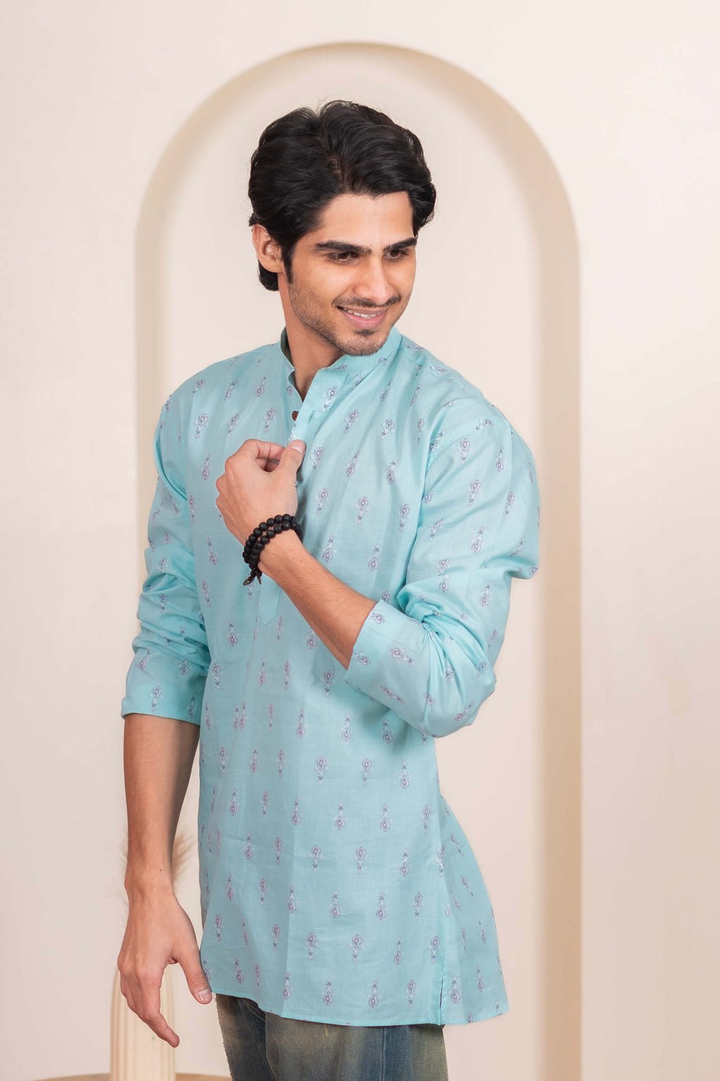 The Caribbean Blue Paisley Motif Short Kurta