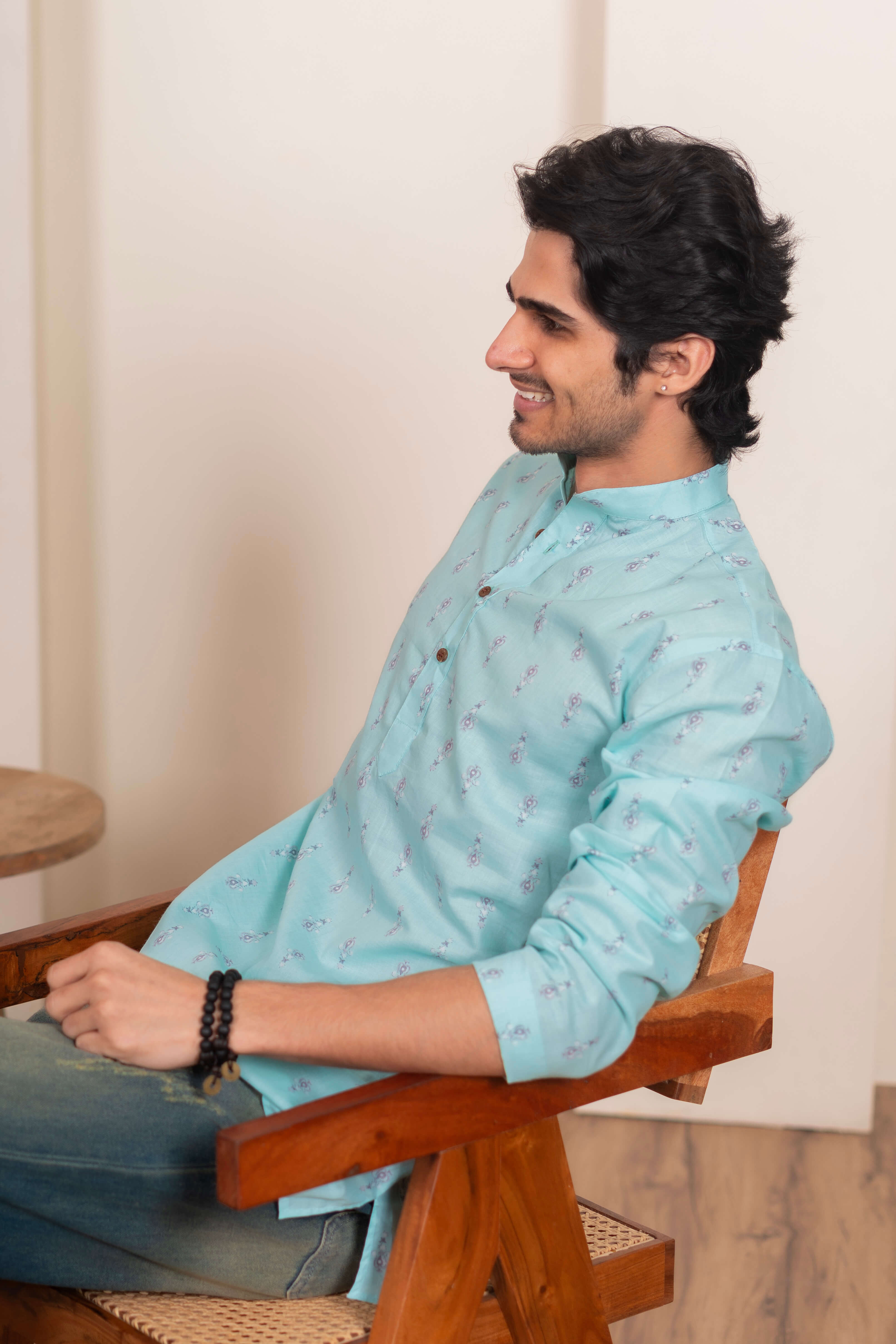 The Caribbean Blue Paisley Motif Short Kurta