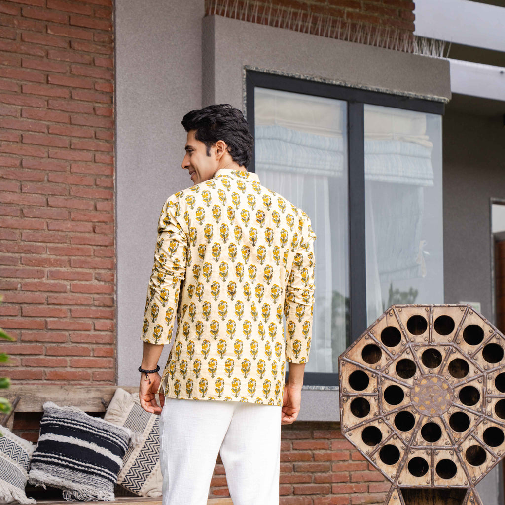 The Beige Color Short Kurta With Mughal Print
