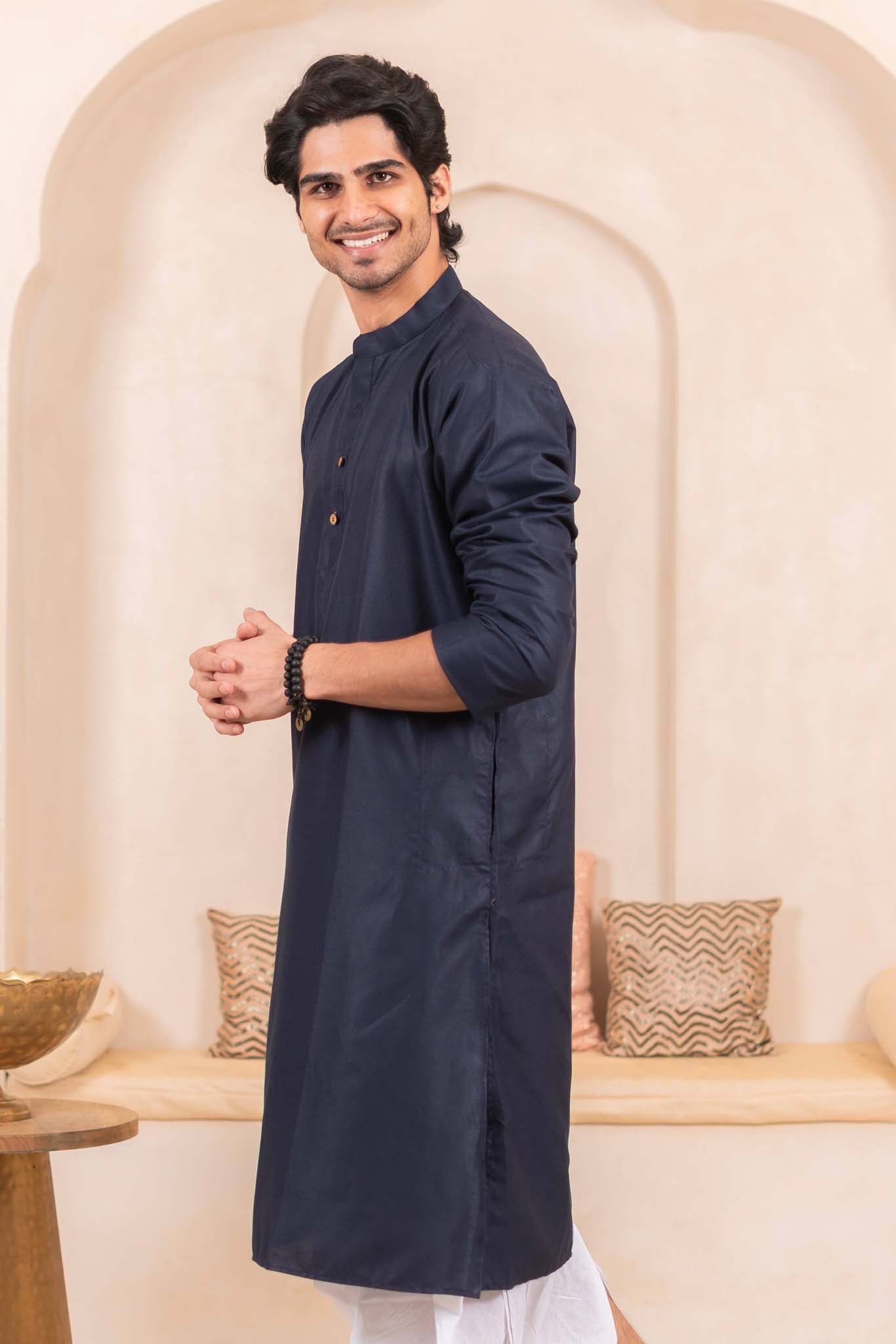 The Navy Blue Oxford Long Kurta