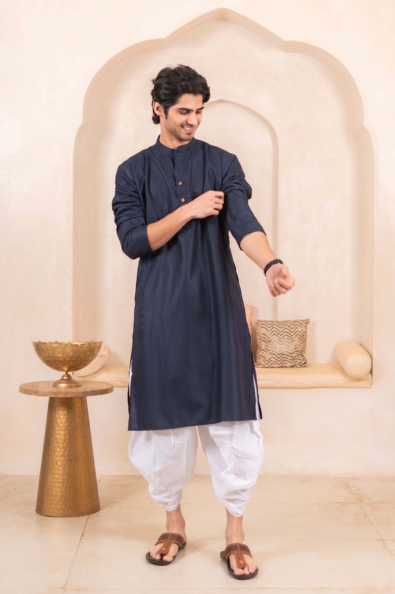 The Navy Blue Oxford Long Kurta