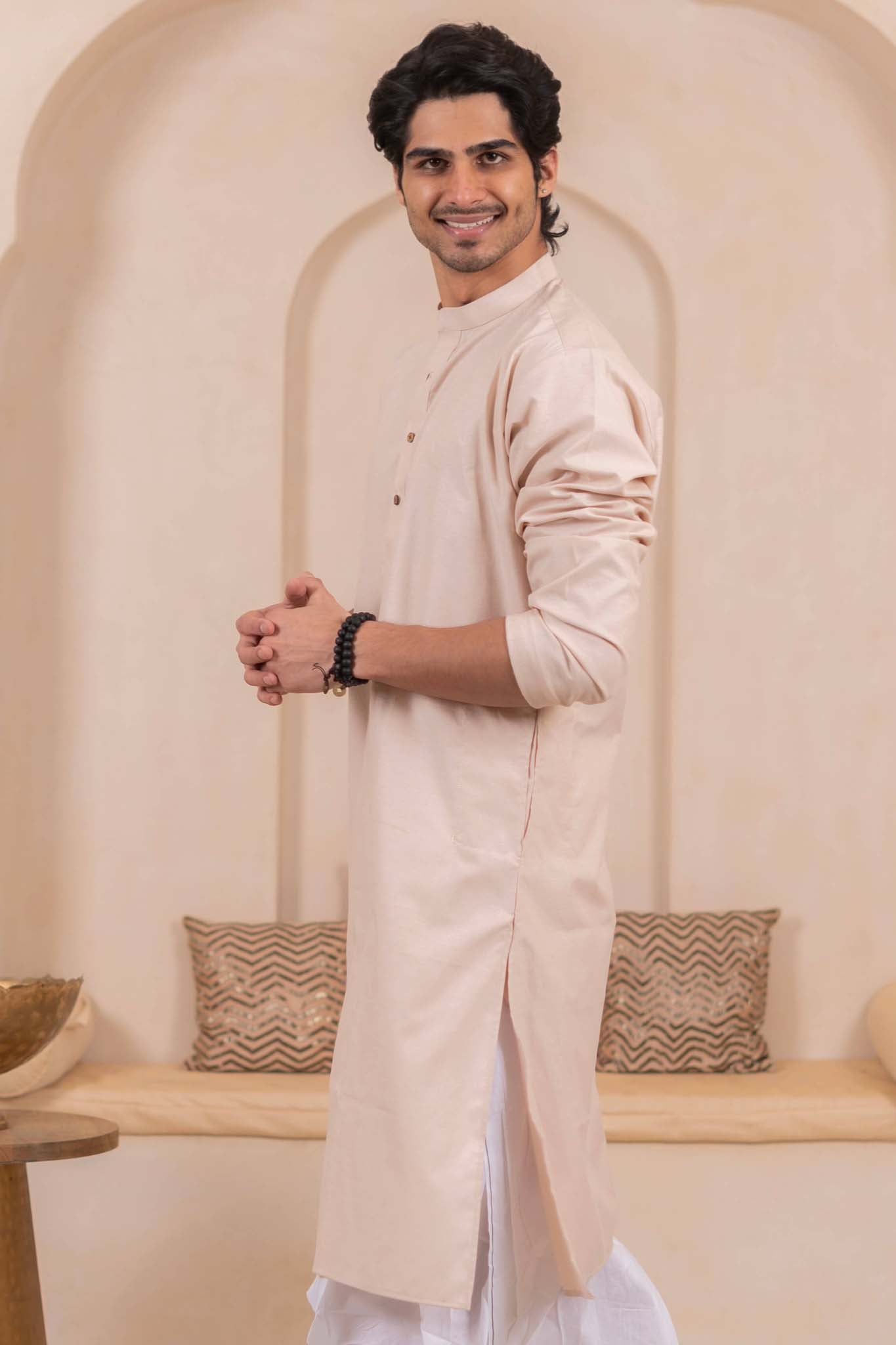 The Solid Pink Oxford Long Kurta for Men