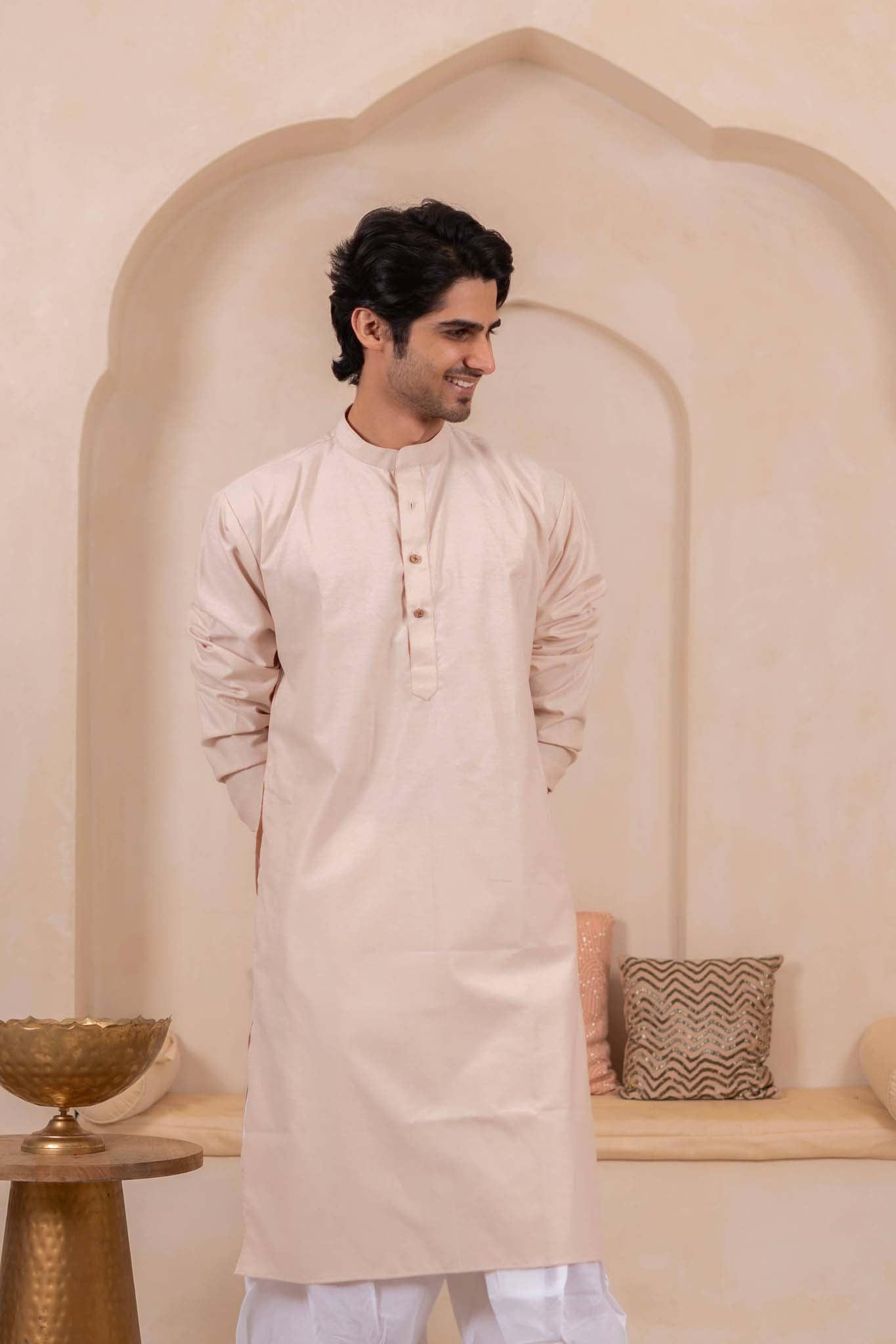 The Solid Pink Oxford Long Kurta for Men