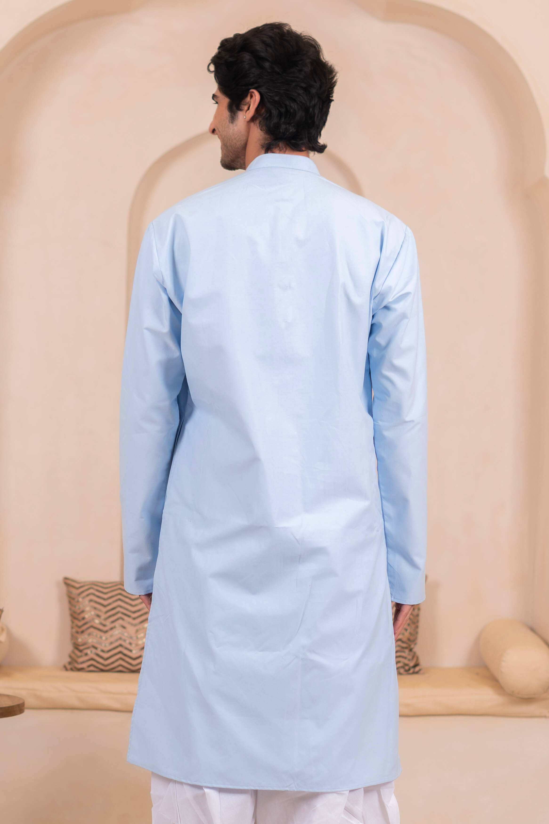 The Light Blue Oxford Long Kurta for Men