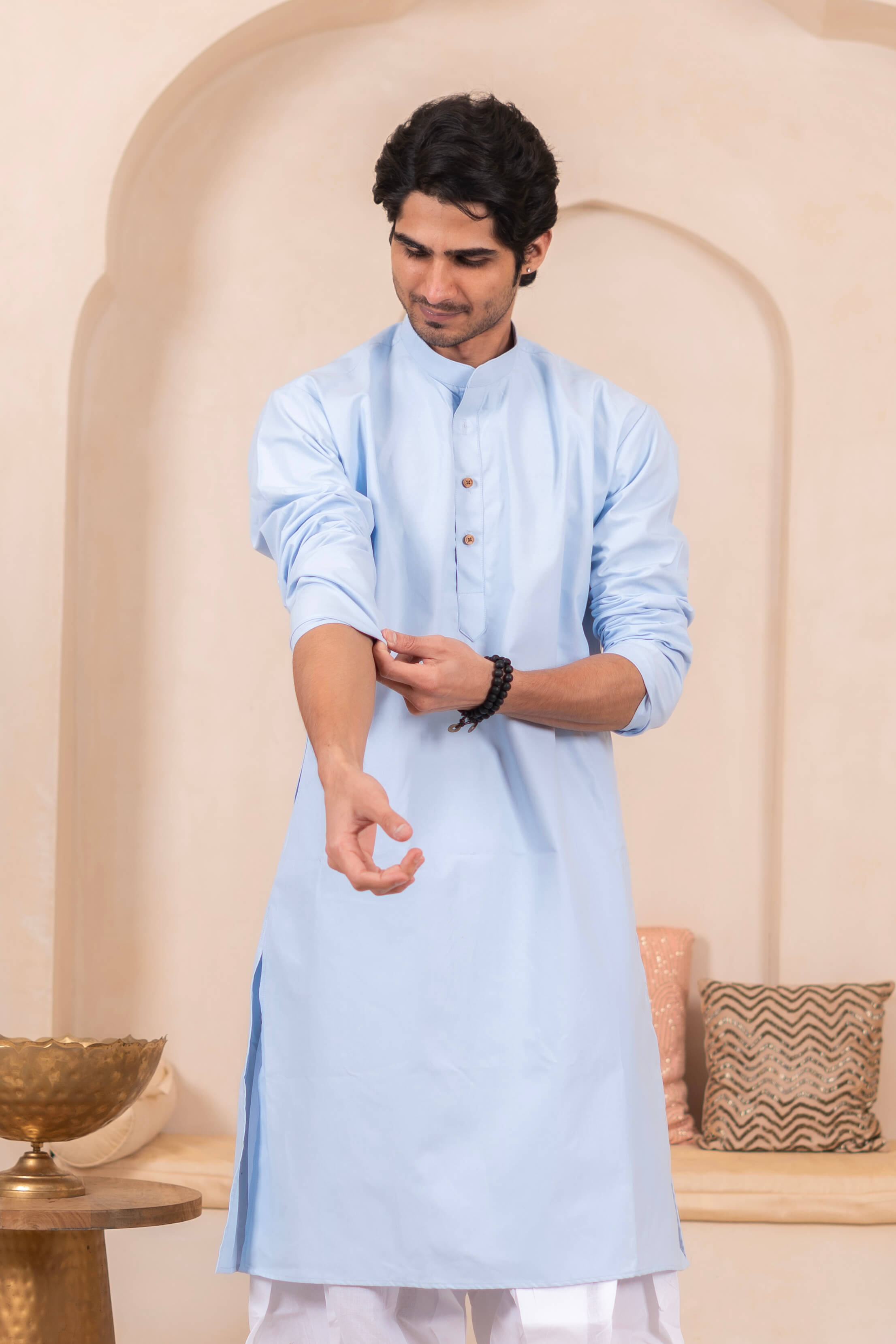 The Light Blue Oxford Long Kurta for Men