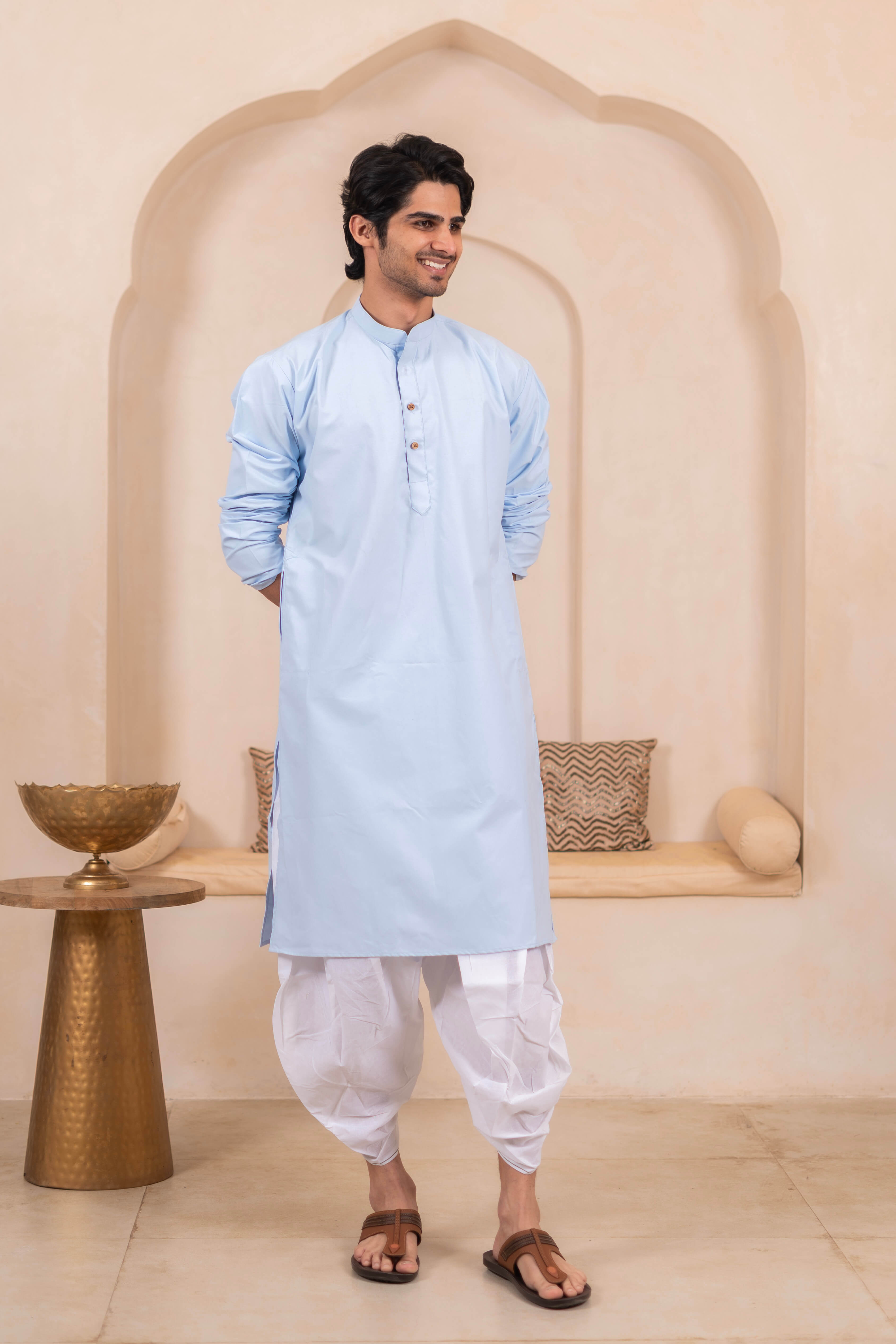 The Light Blue Oxford Long Kurta for Men