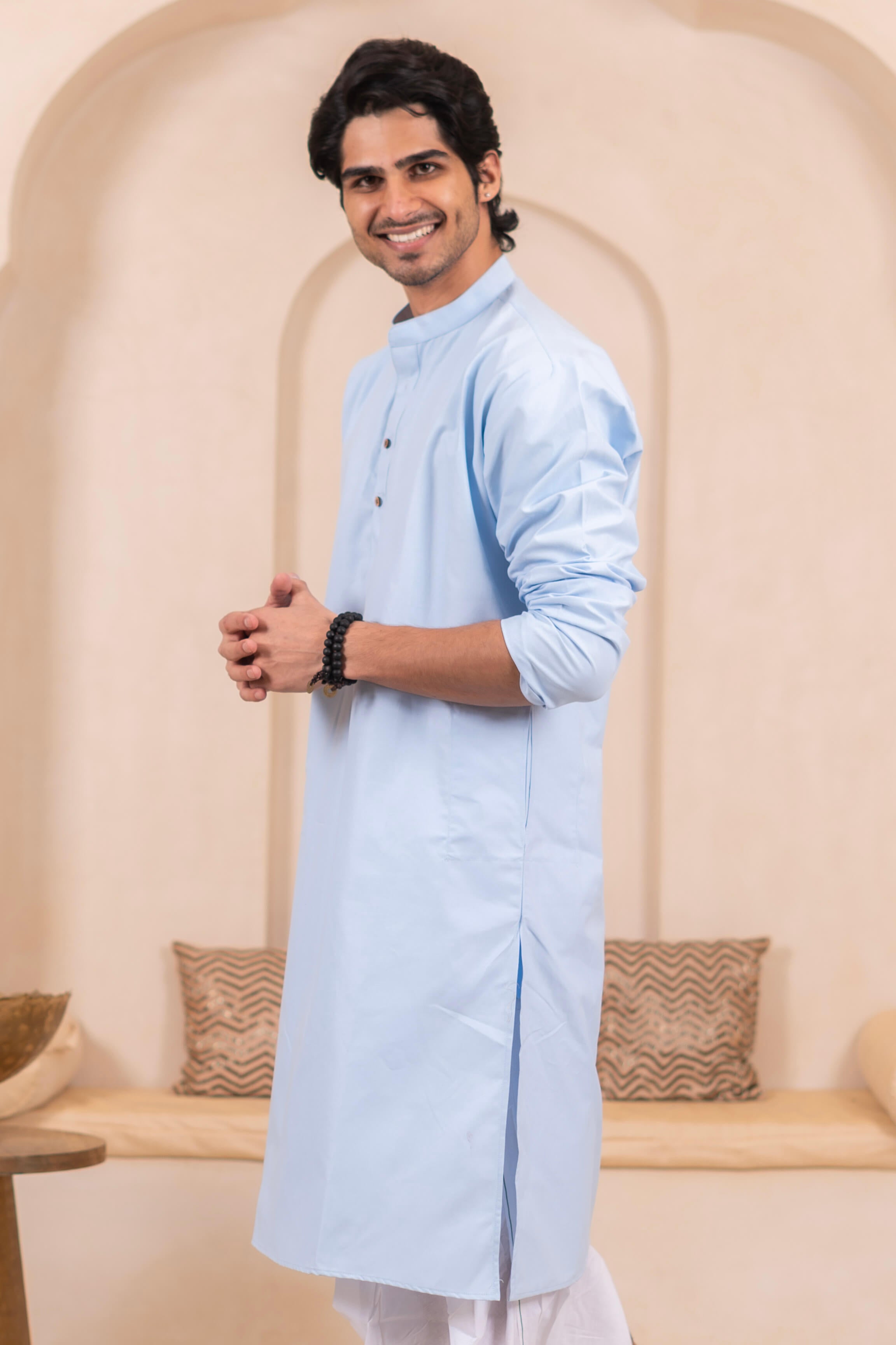 The Light Blue Oxford Long Kurta for Men