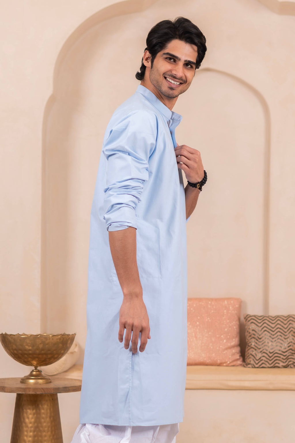The Light Blue Oxford Long Kurta for Men