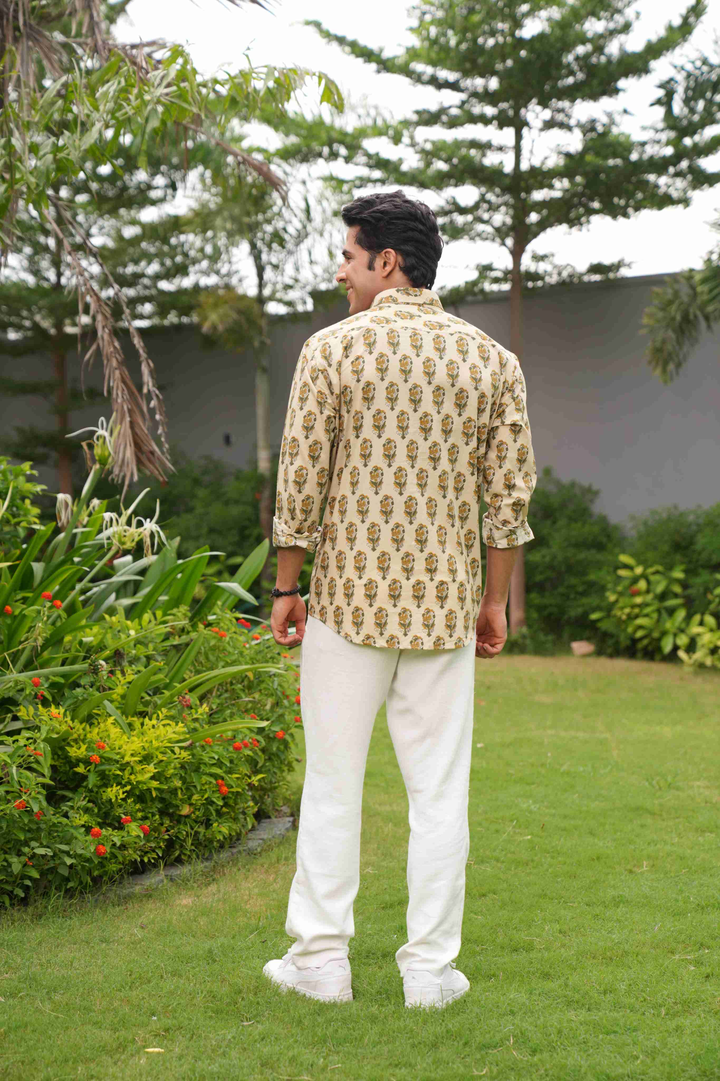 The Beige Color Shirt With Mughal Print