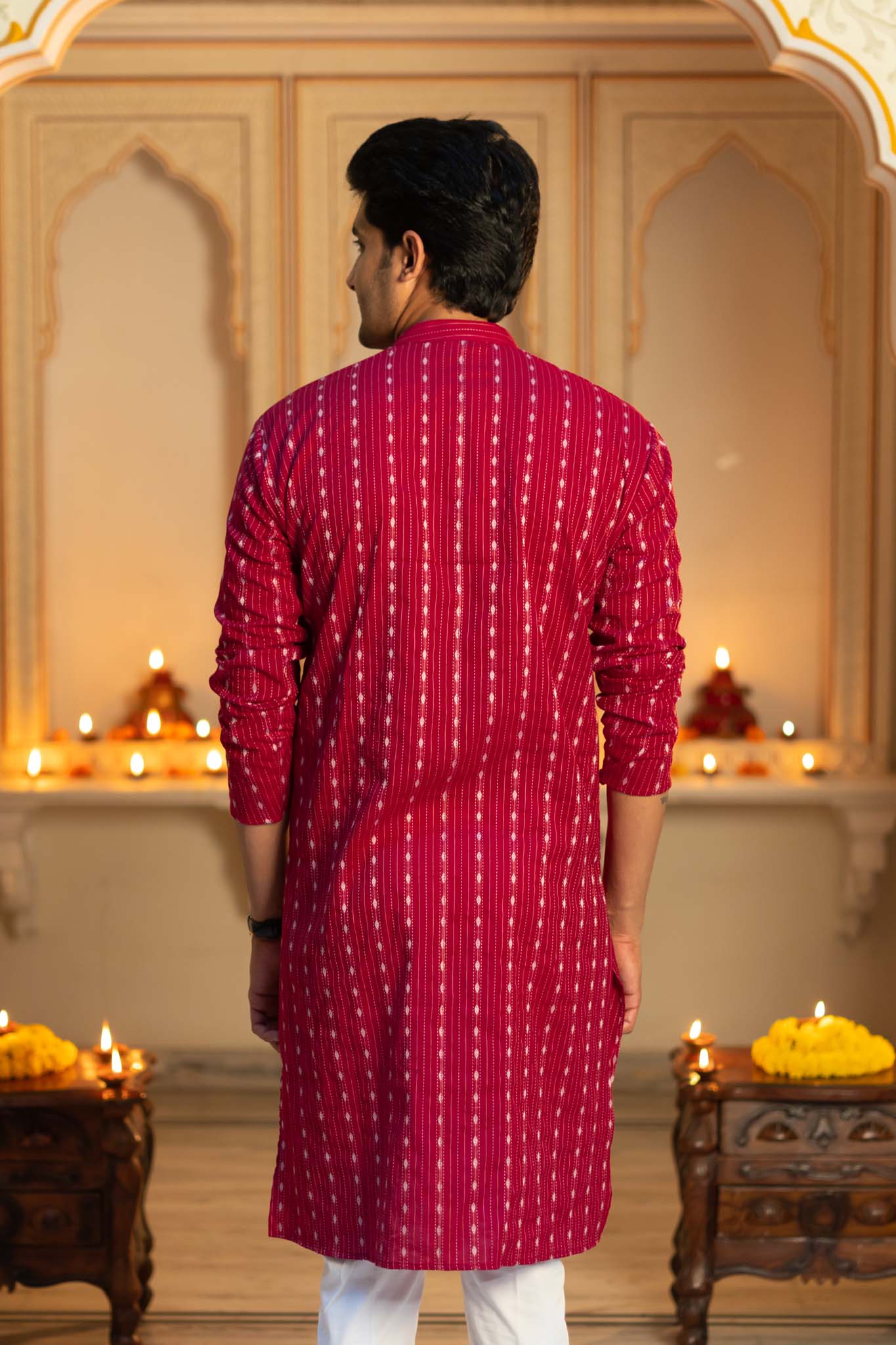 The Maroon Long Kurta With Striped Self Work