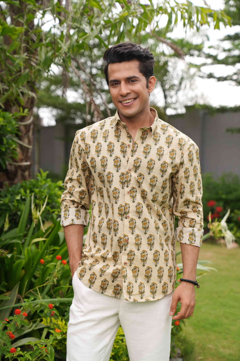 The Beige Color Shirt With Mughal Print