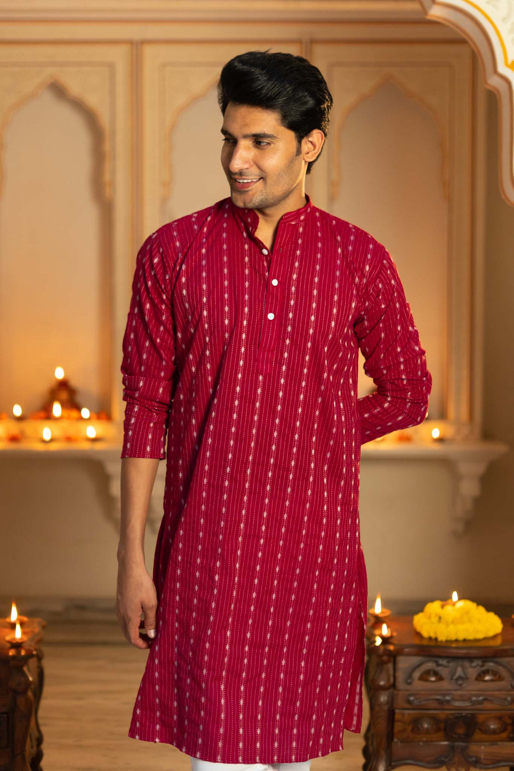 The Maroon Long Kurta With Striped Self Work