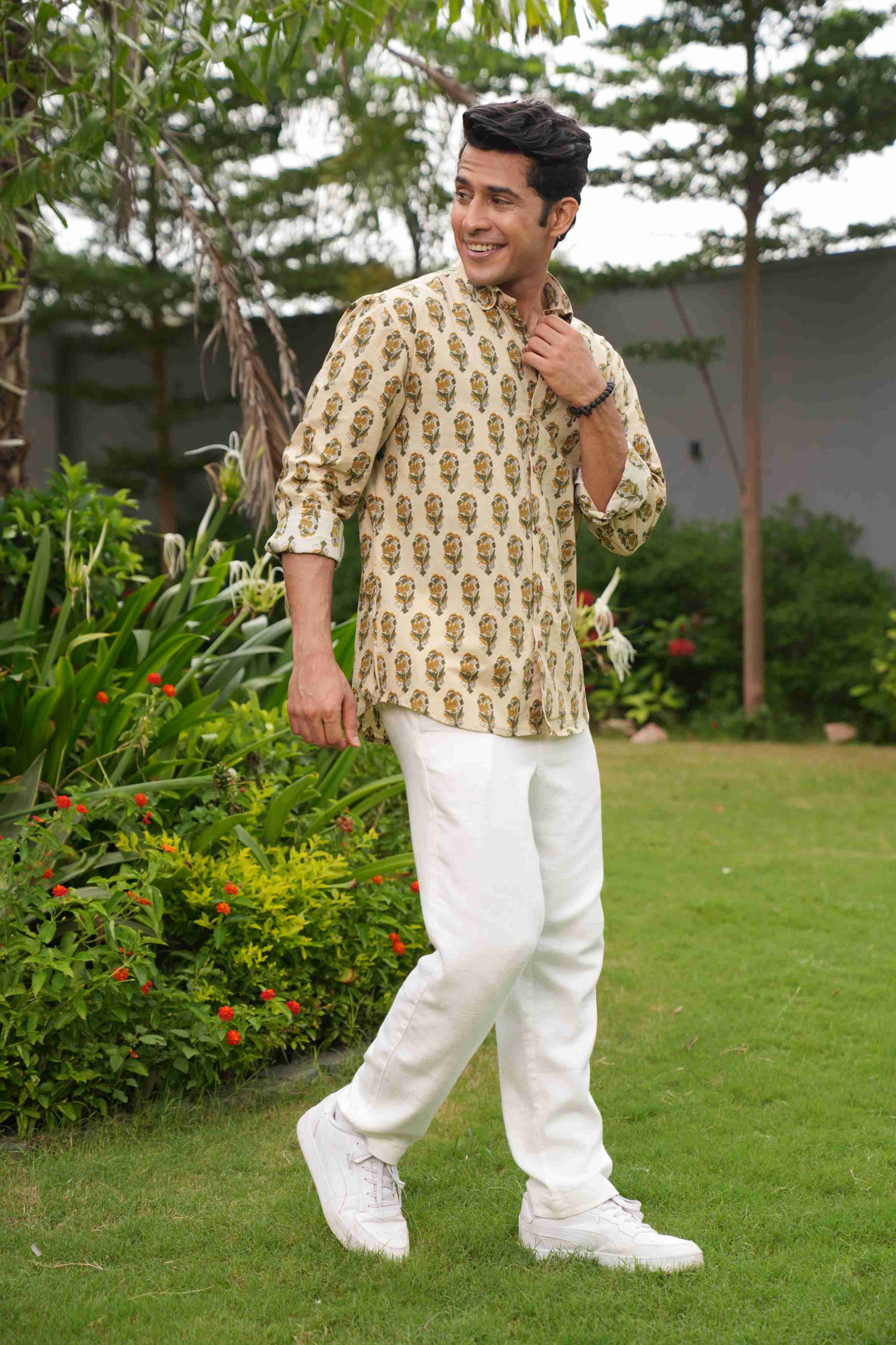 The Beige Color Shirt With Mughal Print