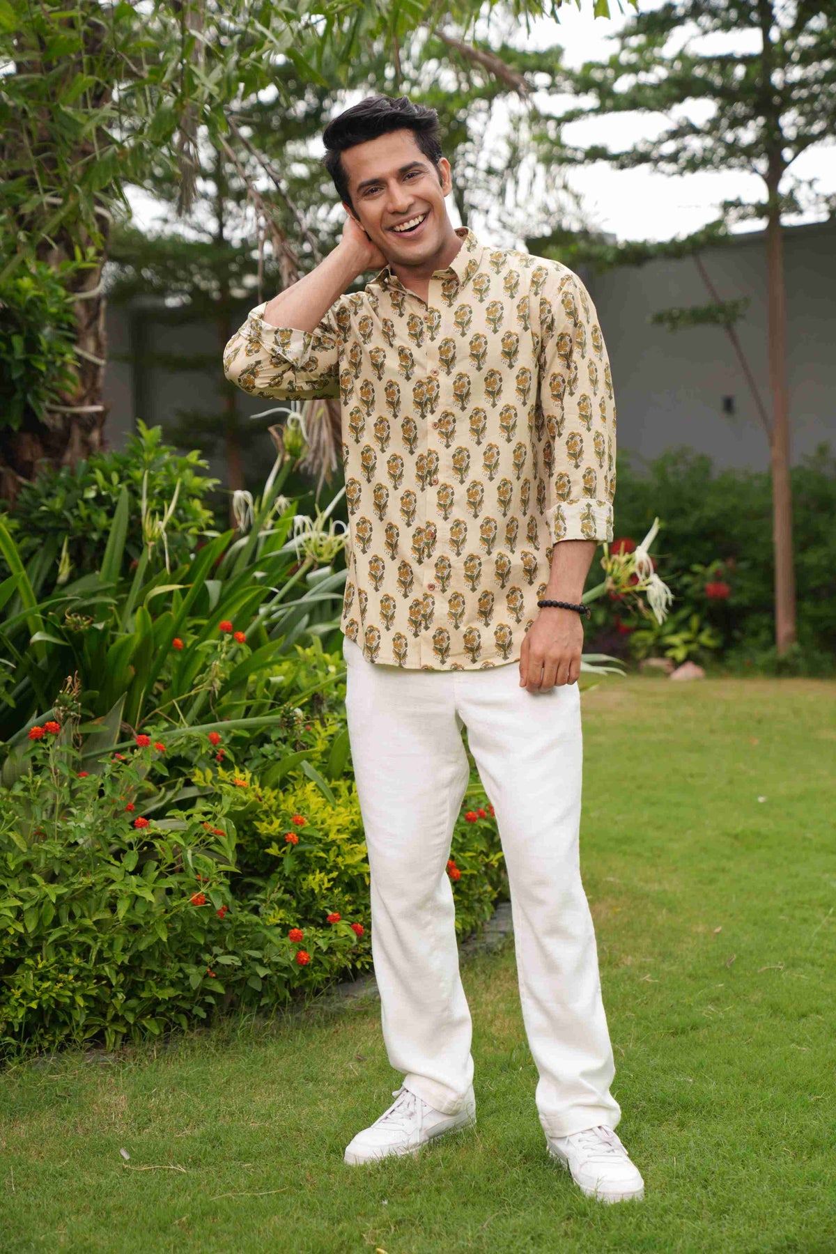 The Beige Color Shirt With Mughal Print
