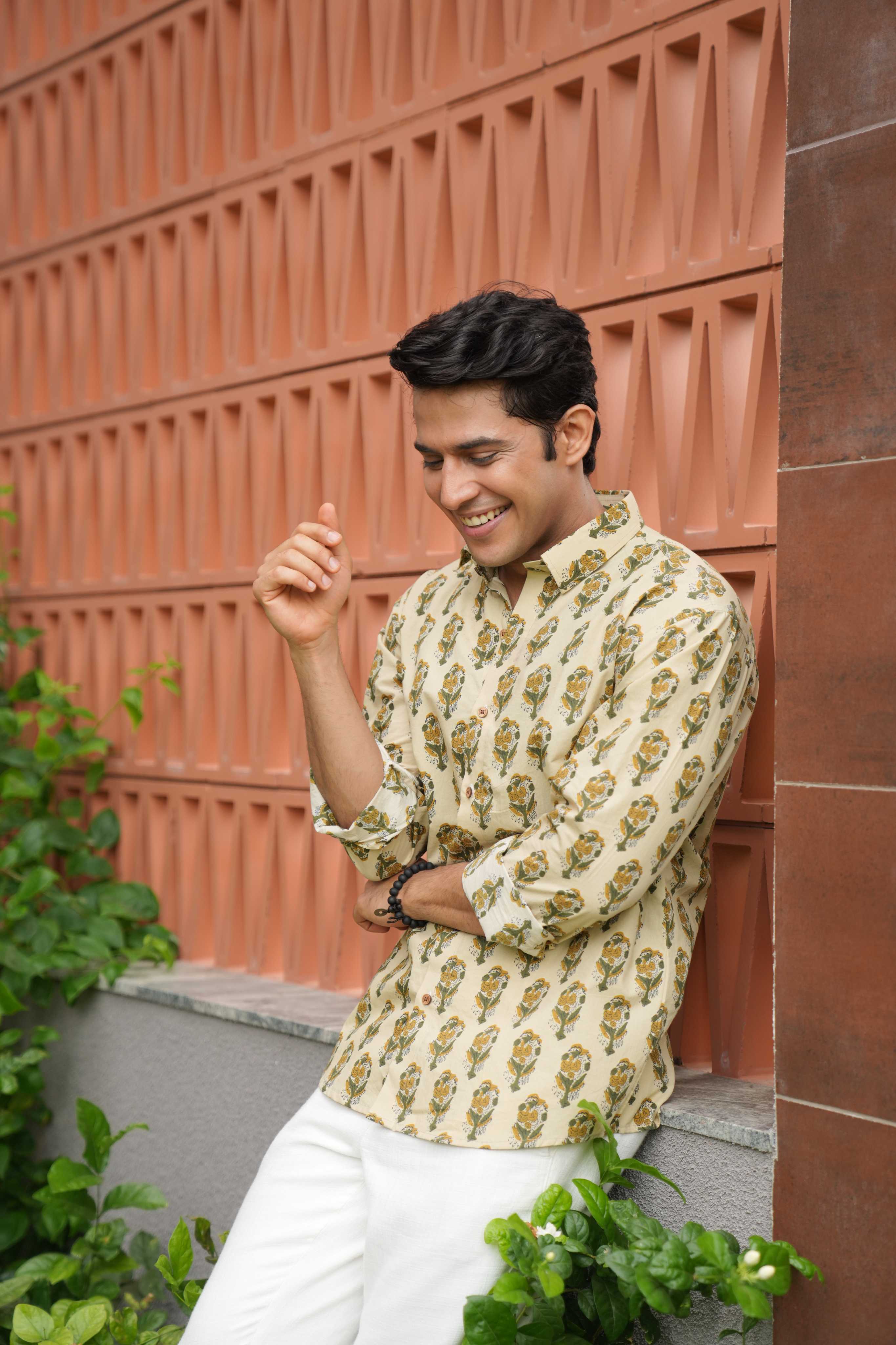 The Beige Color Shirt With Mughal Print