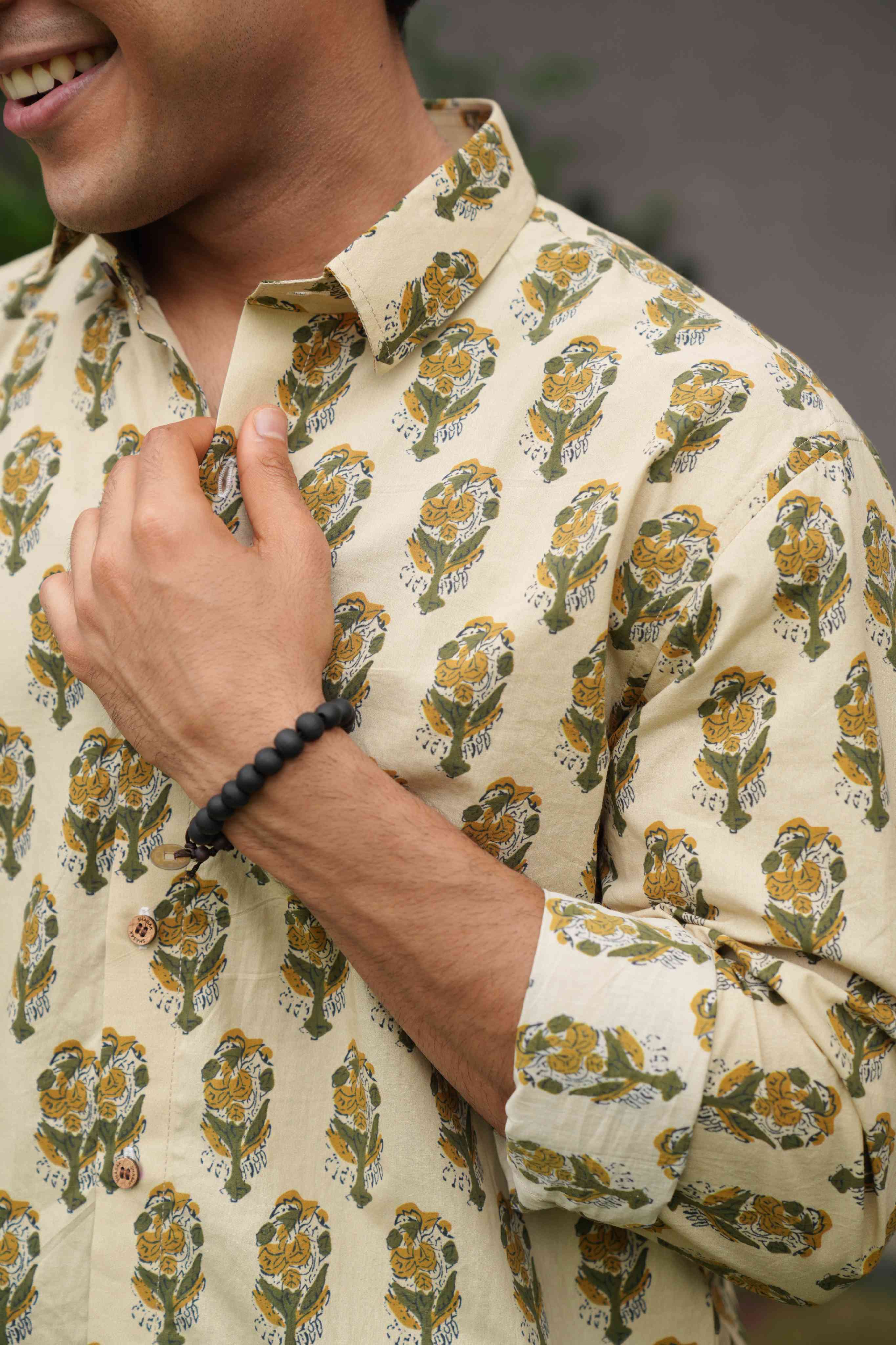 The Beige Color Shirt With Mughal Print