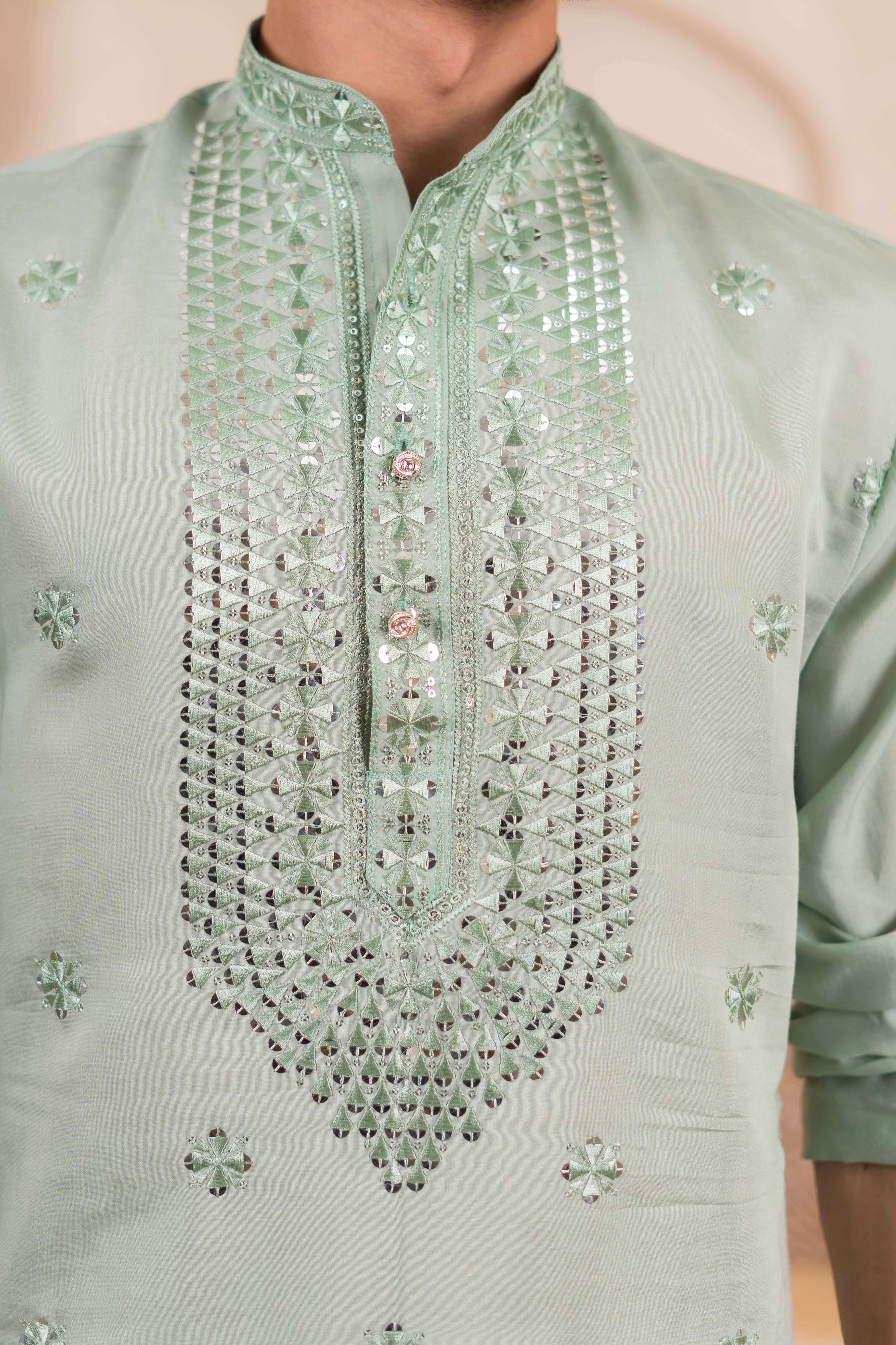 The Green Classic Embroidered Long Kurta