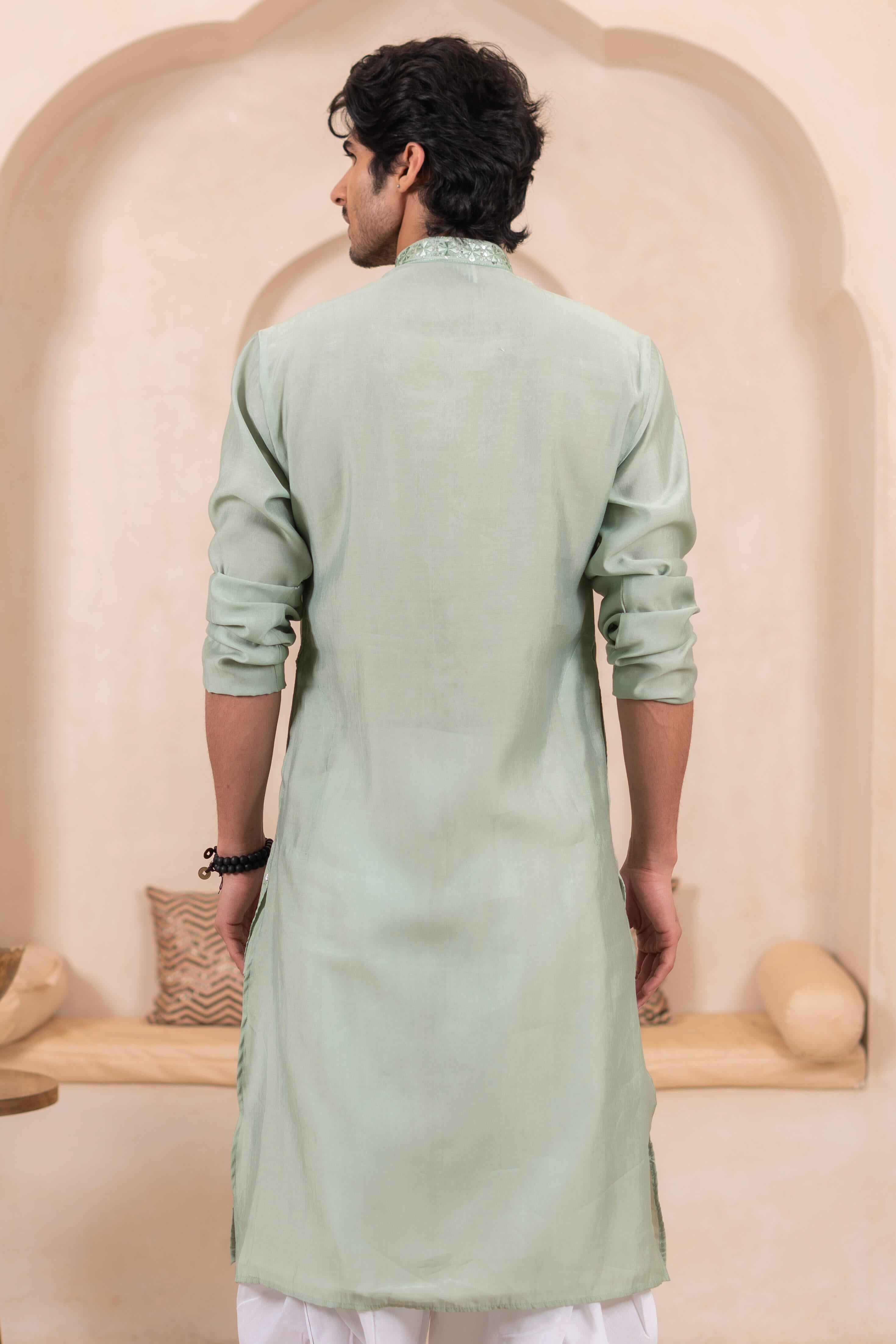 The Green Classic Embroidered Long Kurta