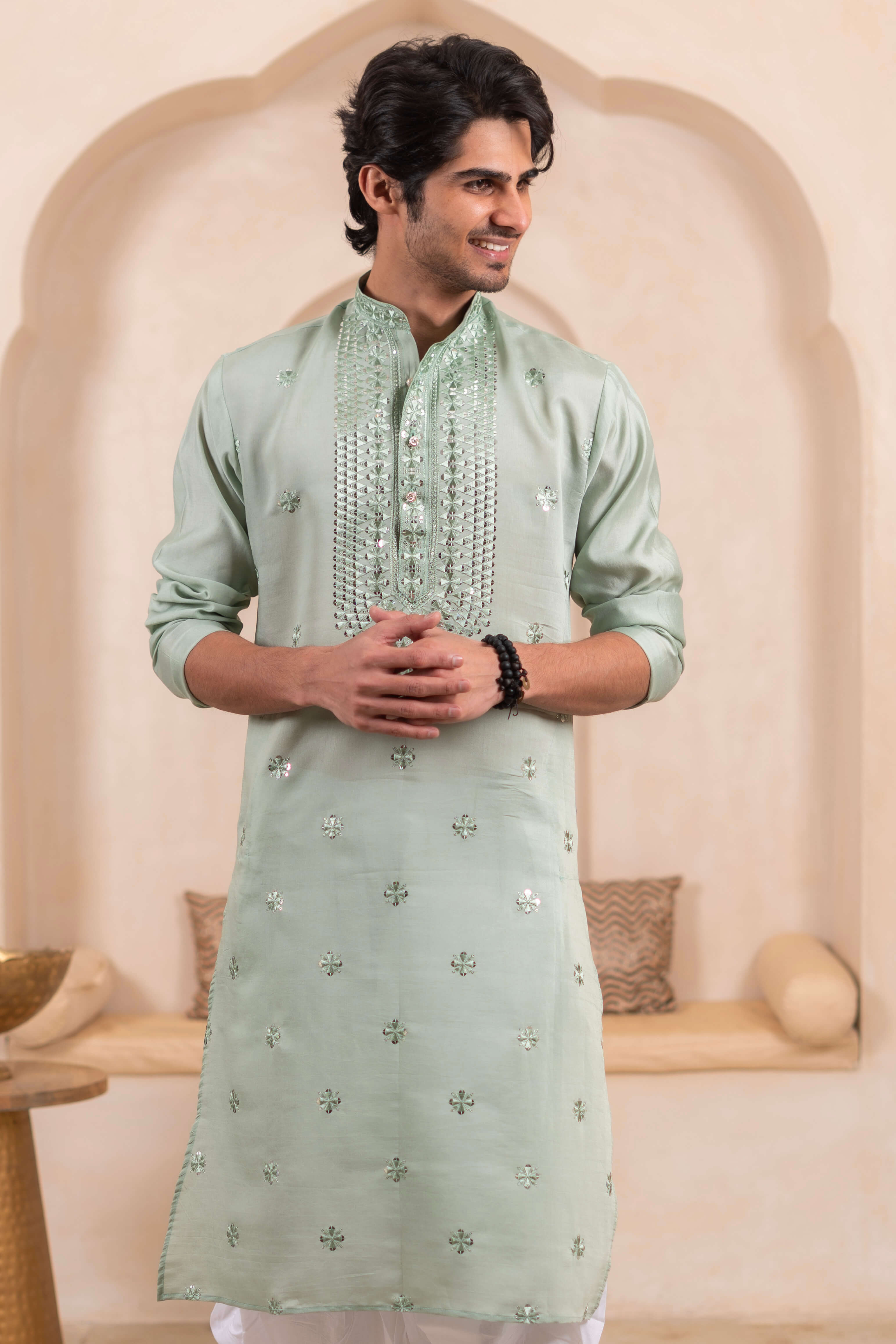 The Green Classic Embroidered Long Kurta
