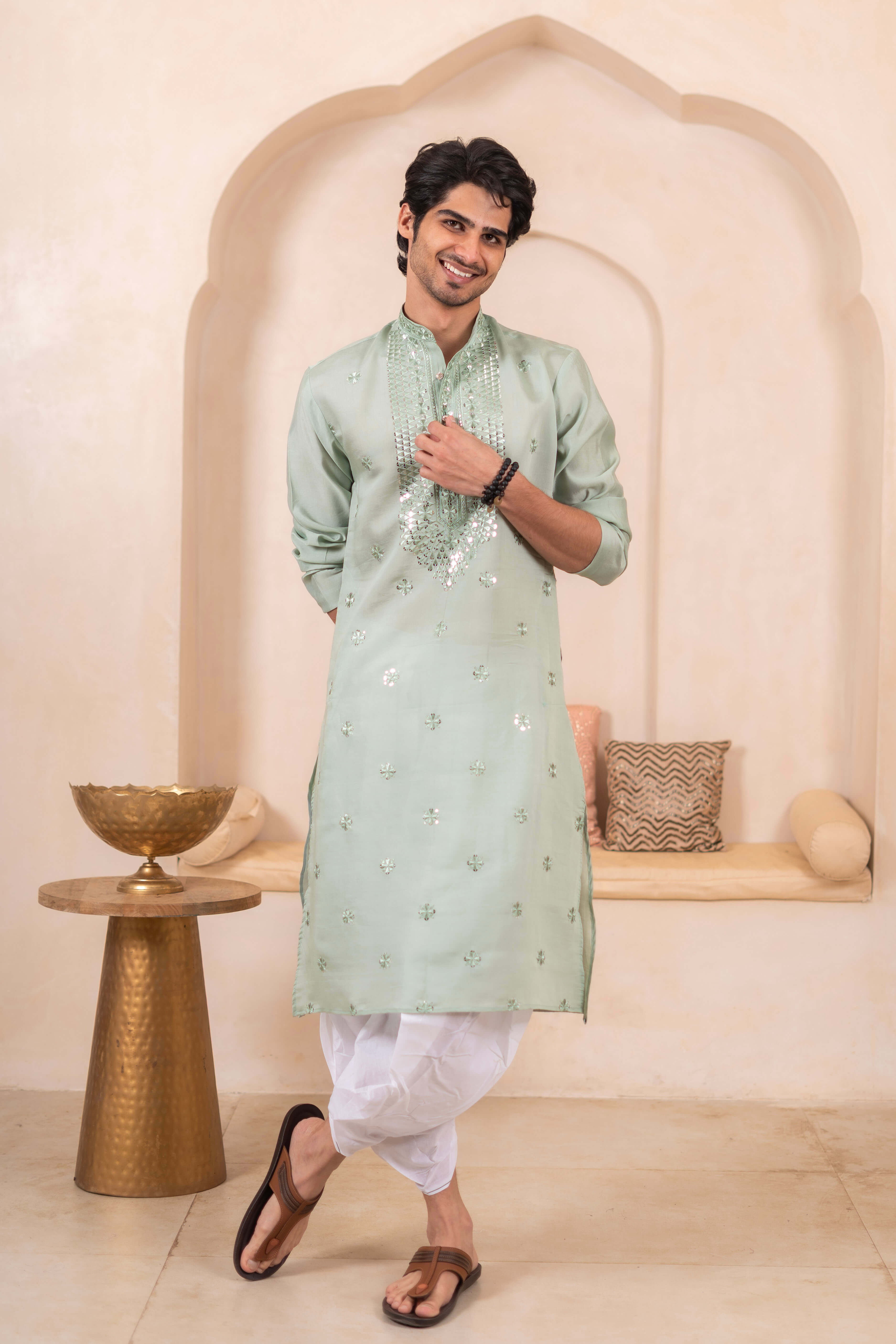The Green Classic Embroidered Long Kurta