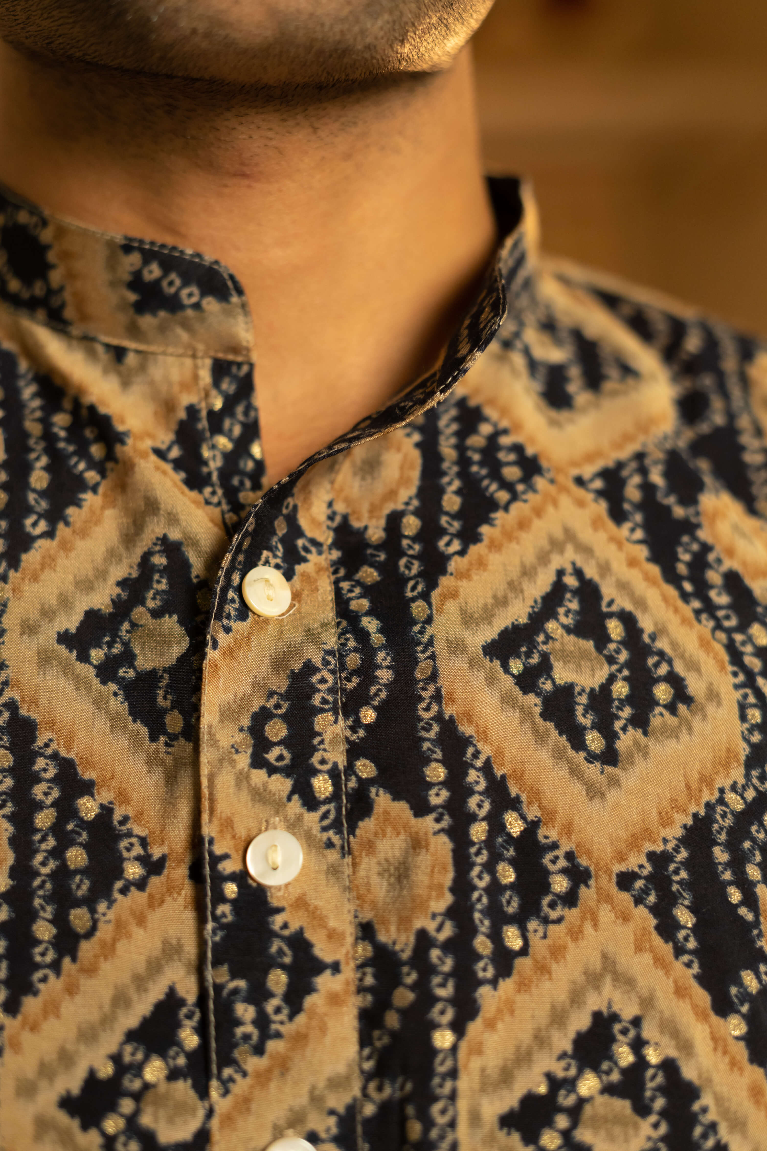 The Navy Blue And Brown Geometric Print Long Kurta