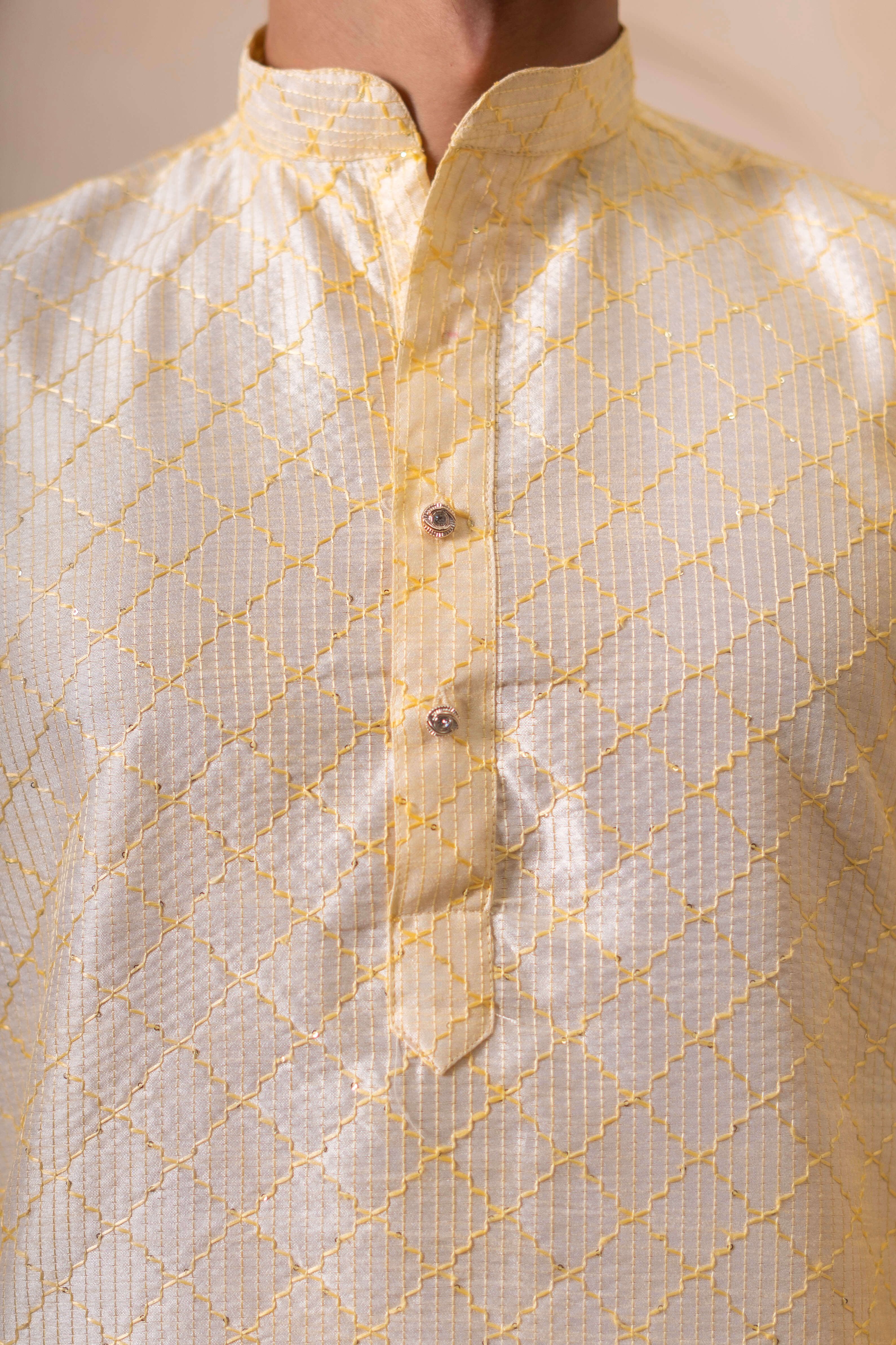 The Off White Geometric Thread Long Kurta