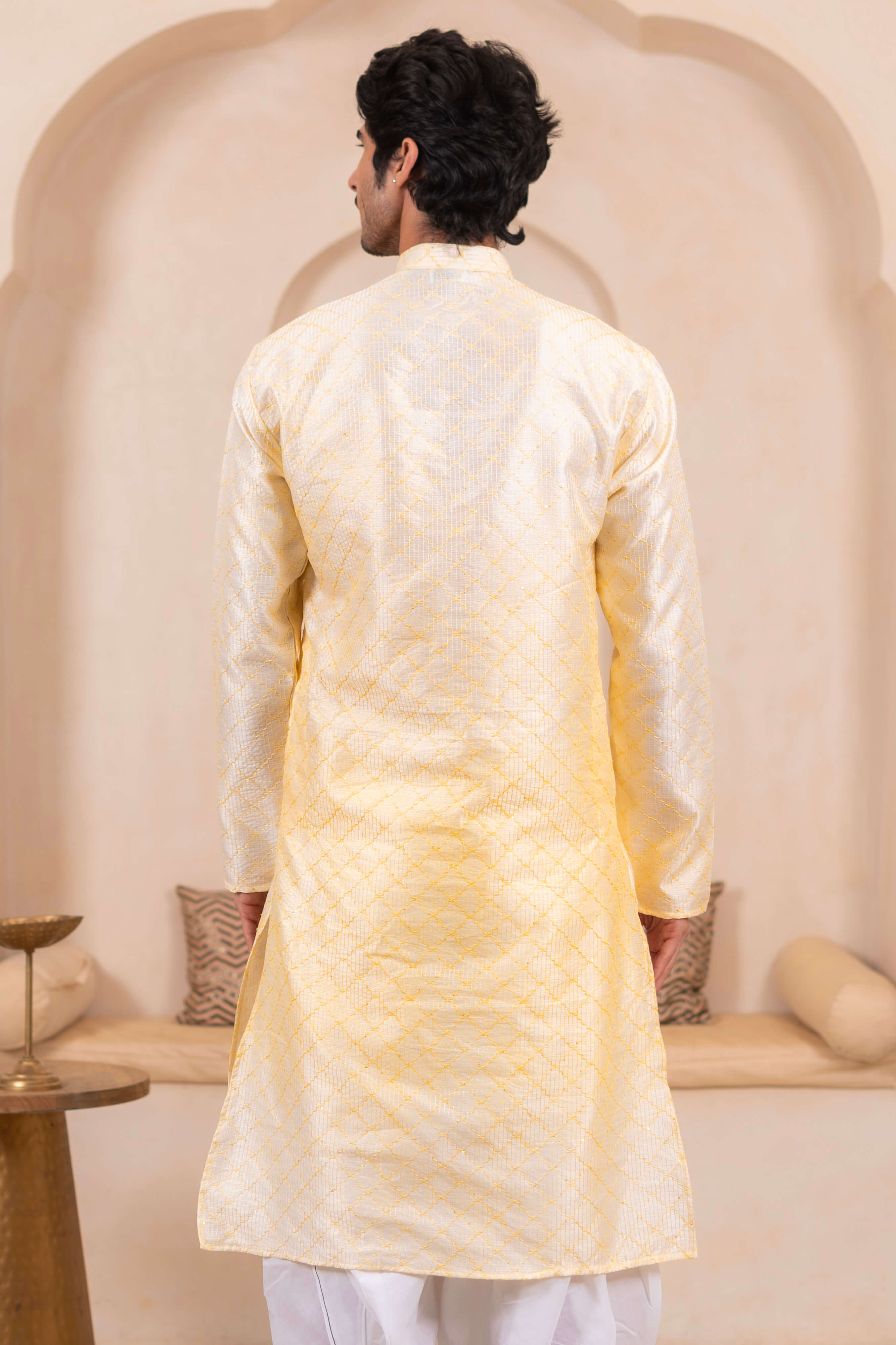 The Off White Geometric Thread Long Kurta