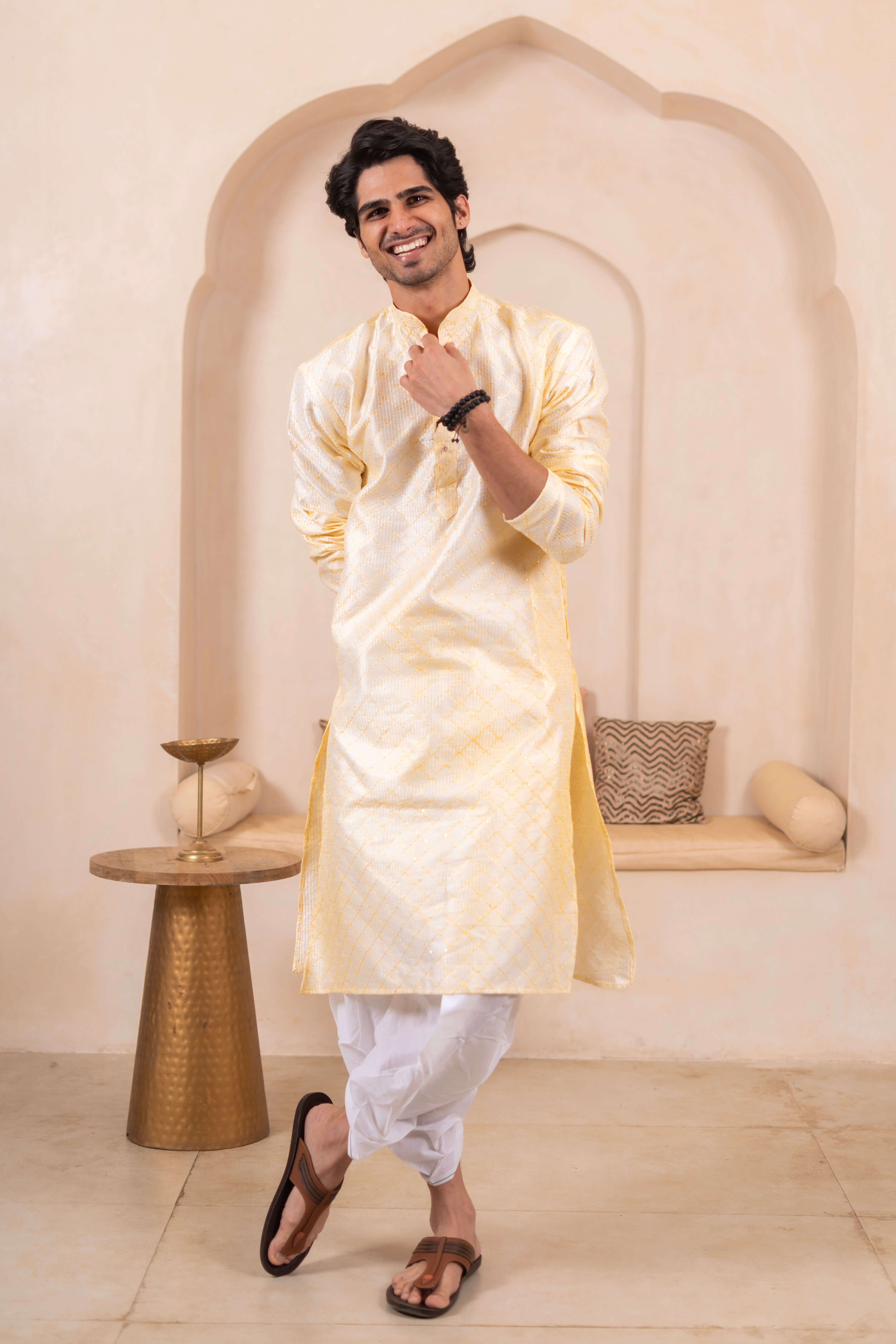 The Off White Geometric Thread Long Kurta