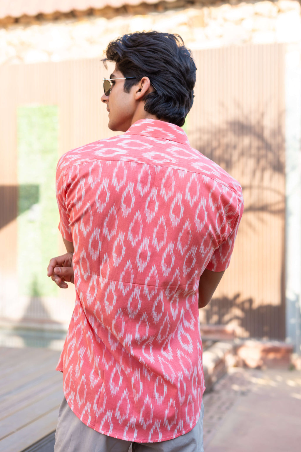 The Pink Half Sleeves Shirt With Ikat Print