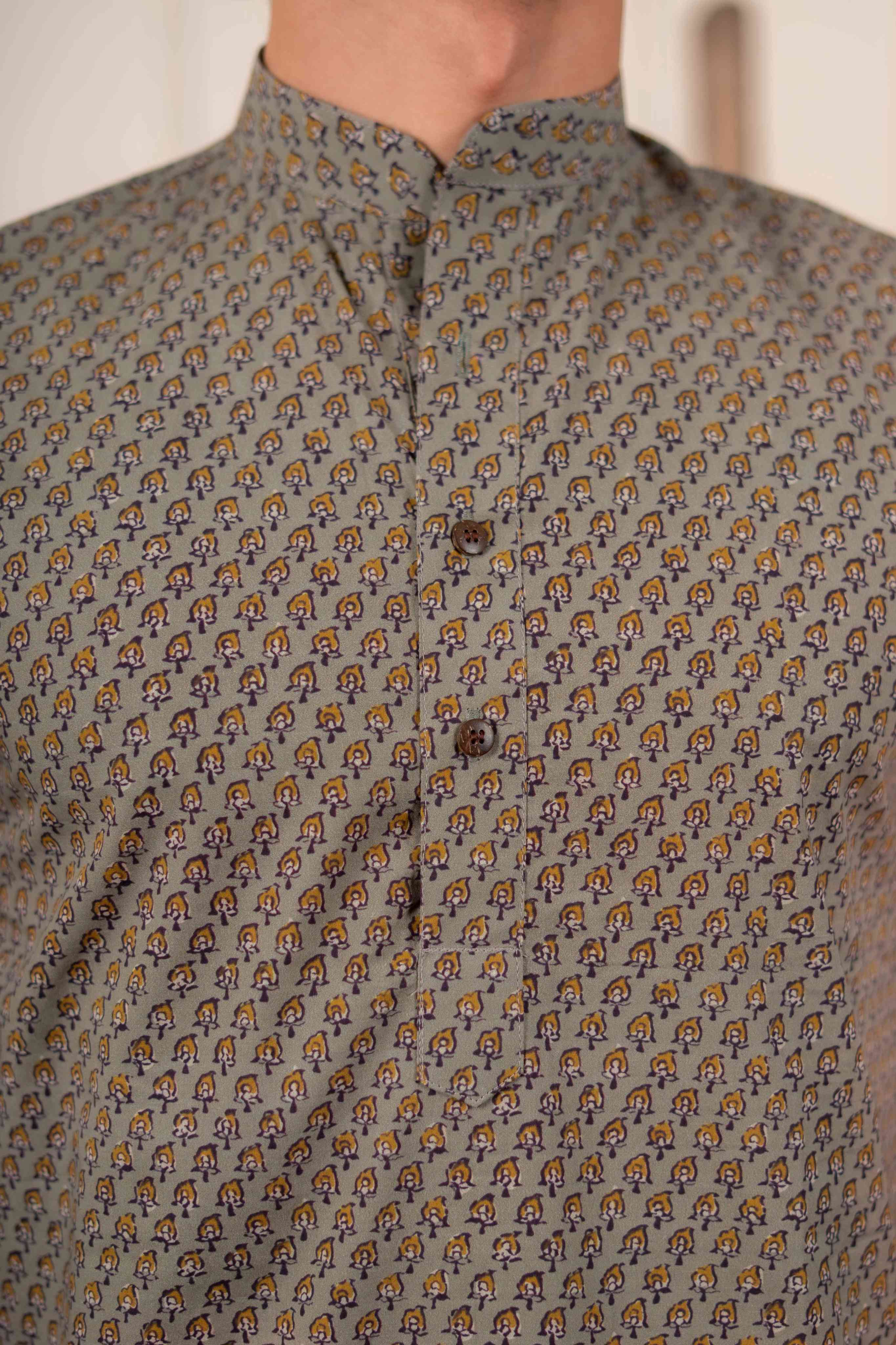 The Fossil Grey Paisley Motif Short Kurta