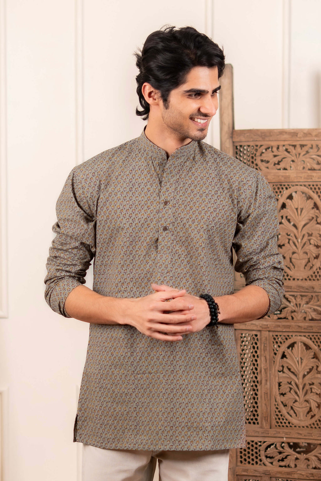 The Fossil Grey Paisley Motif Short Kurta