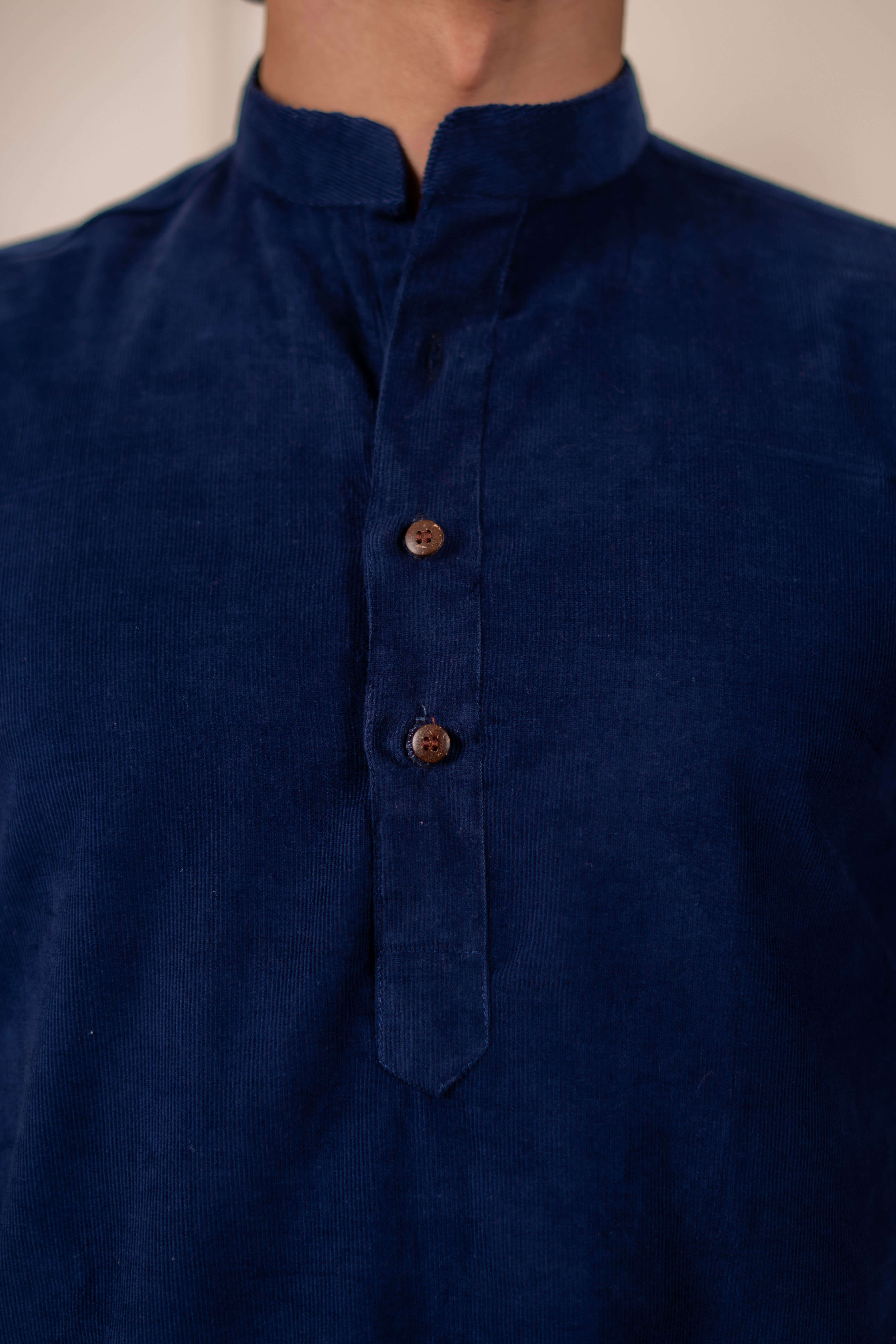 The Sapphire Blue Corduroy Short Kurta for Men