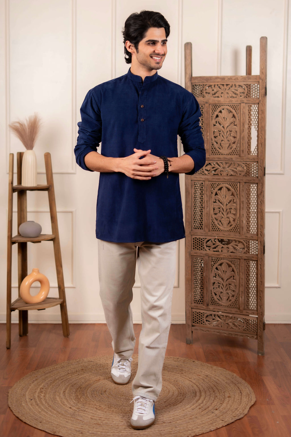 The Sapphire Blue Corduroy Short Kurta for Men
