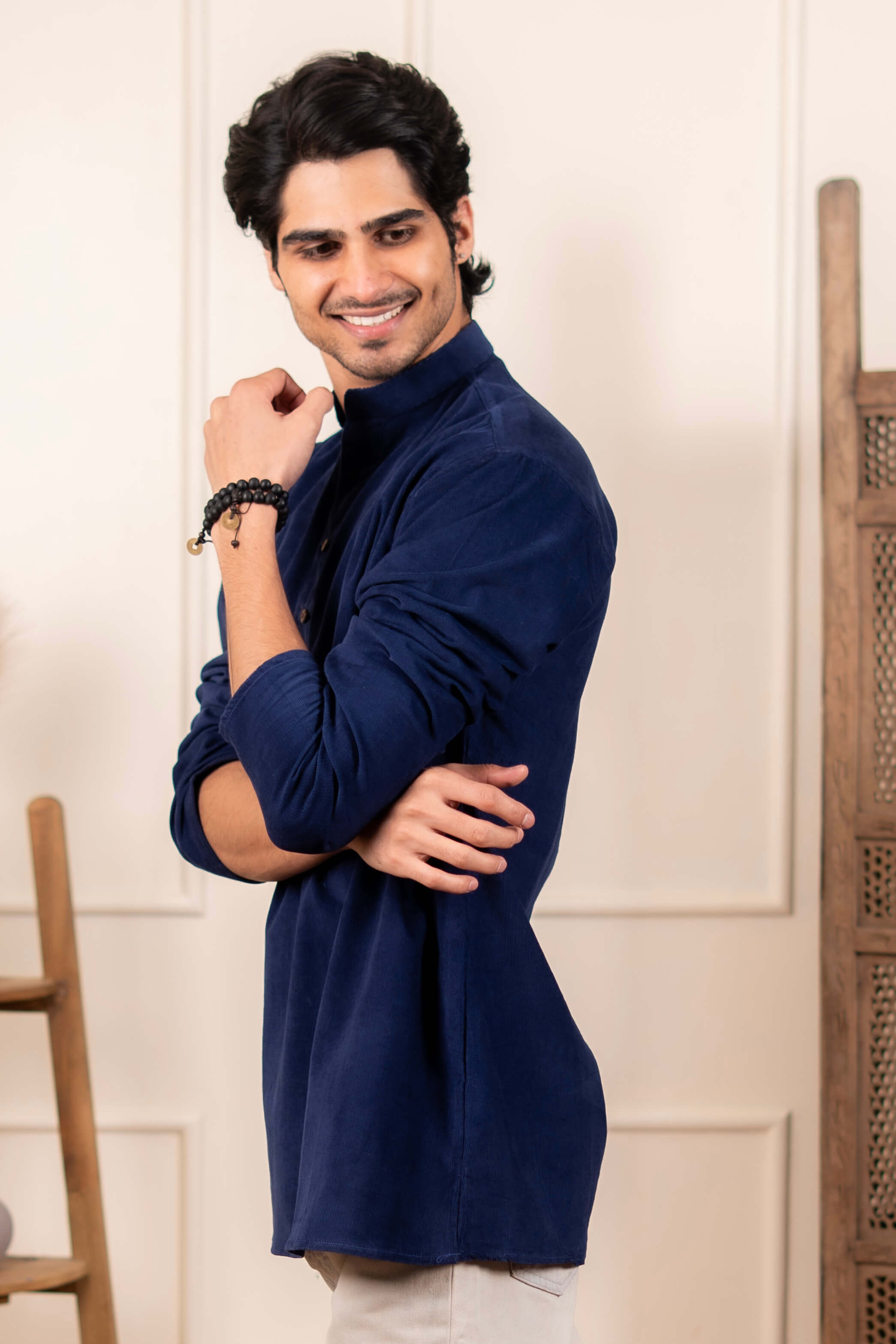 The Sapphire Blue Corduroy Short Kurta for Men