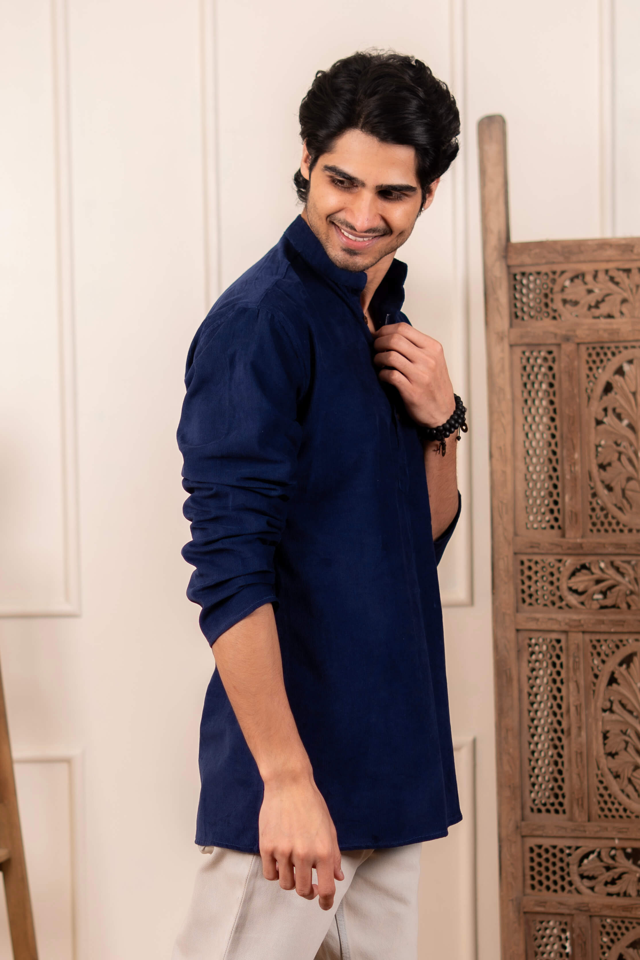 The Sapphire Blue Corduroy Short Kurta for Men