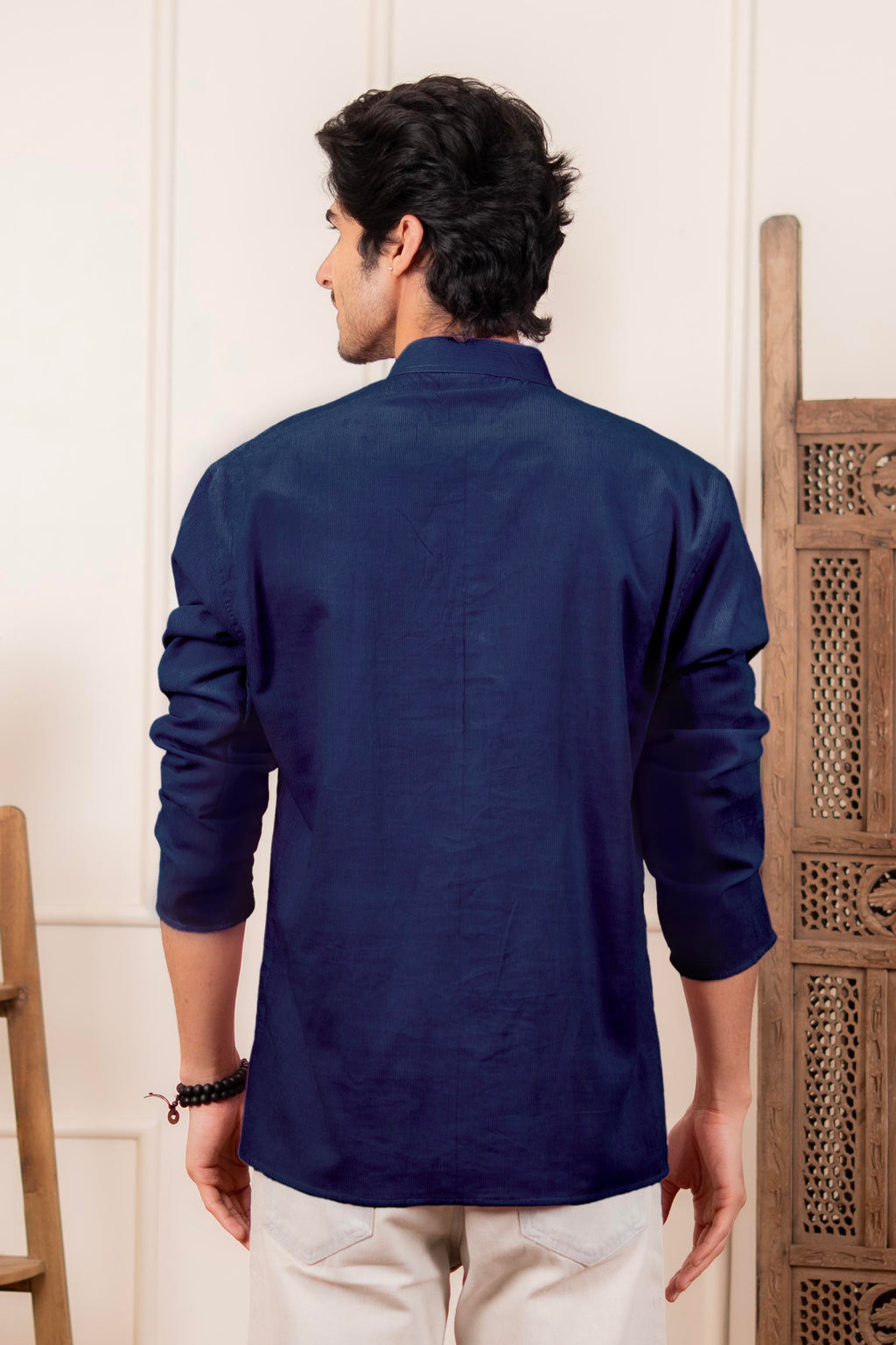 The Sapphire Blue Corduroy Short Kurta for Men