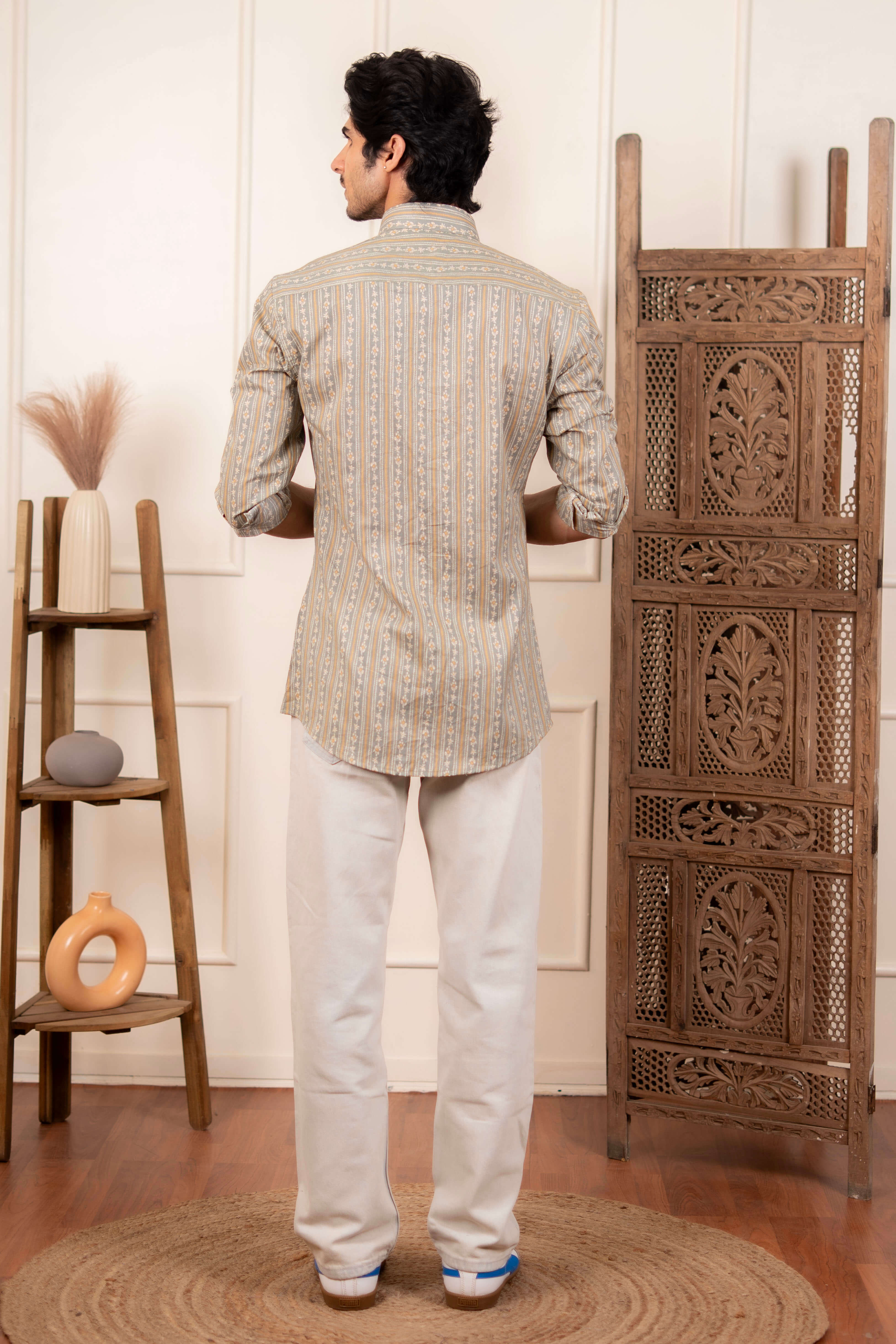 The Winter Green Shirt With Striped Floral Print