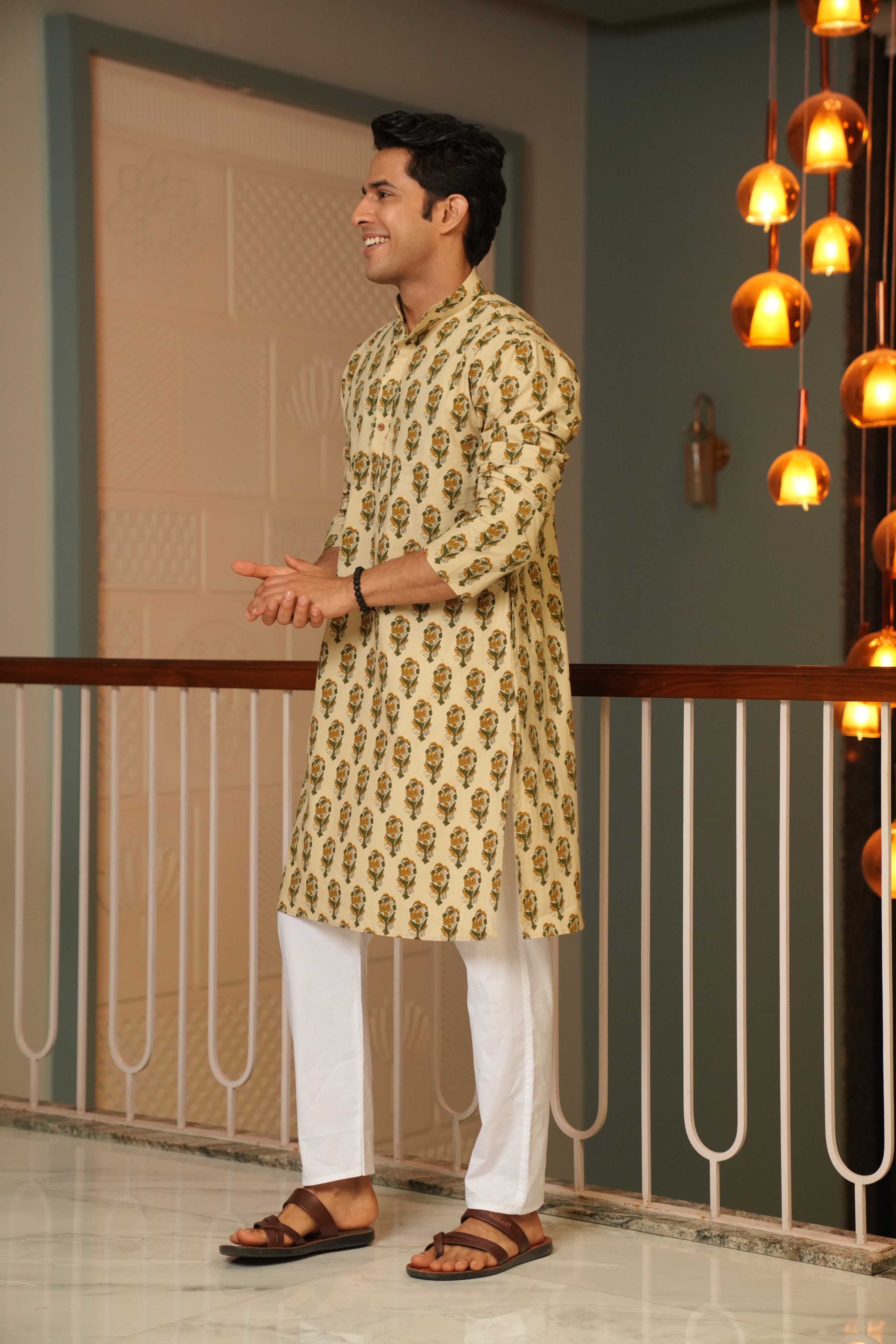 The Beige Color Long Kurta With Mughal Print