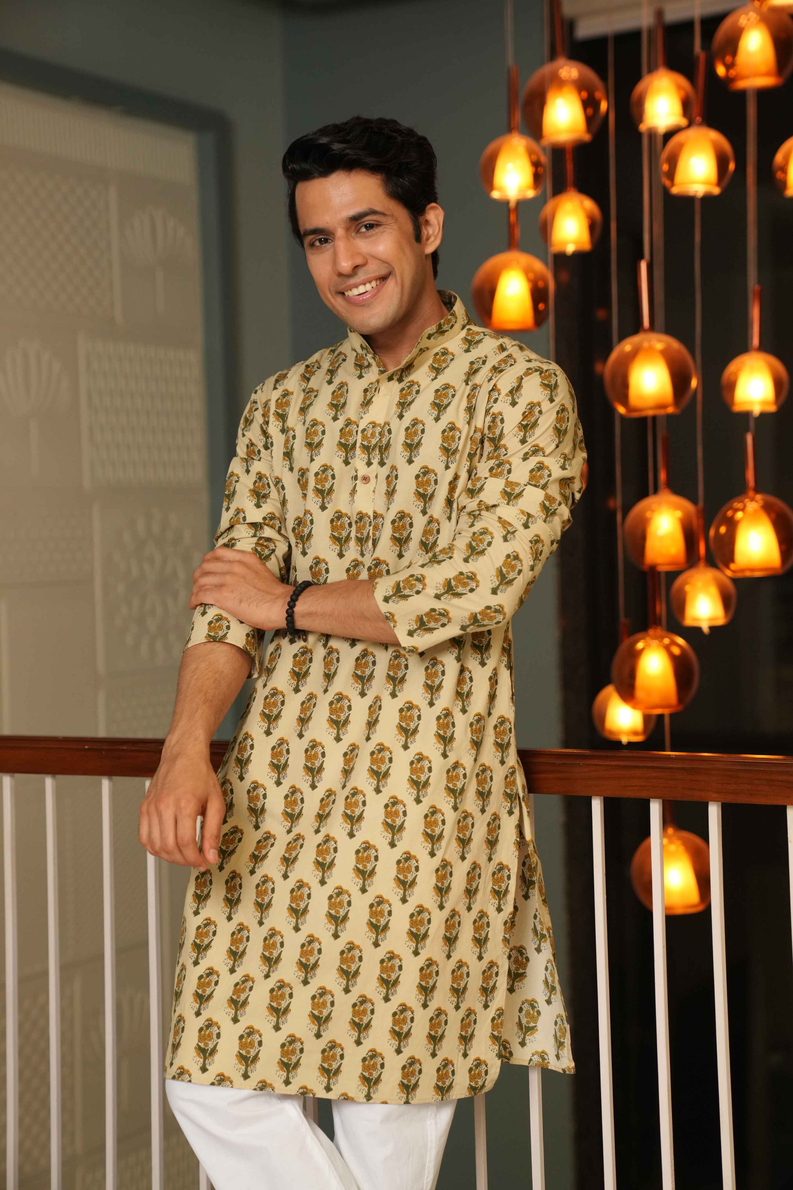 The Beige Color Long Kurta With Mughal Print